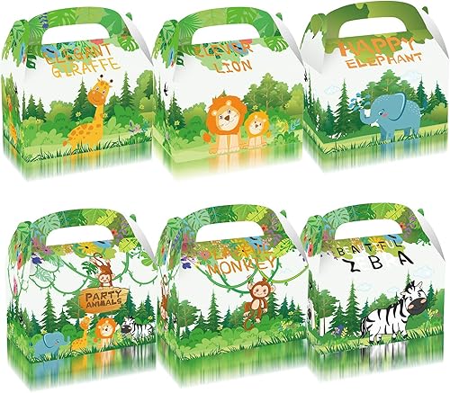 Cieovo Paquete de 24 cajas de cartón con diseño de animales del zoológico cajas de recuerdos de fiesta temática de selva cajas de regalo para