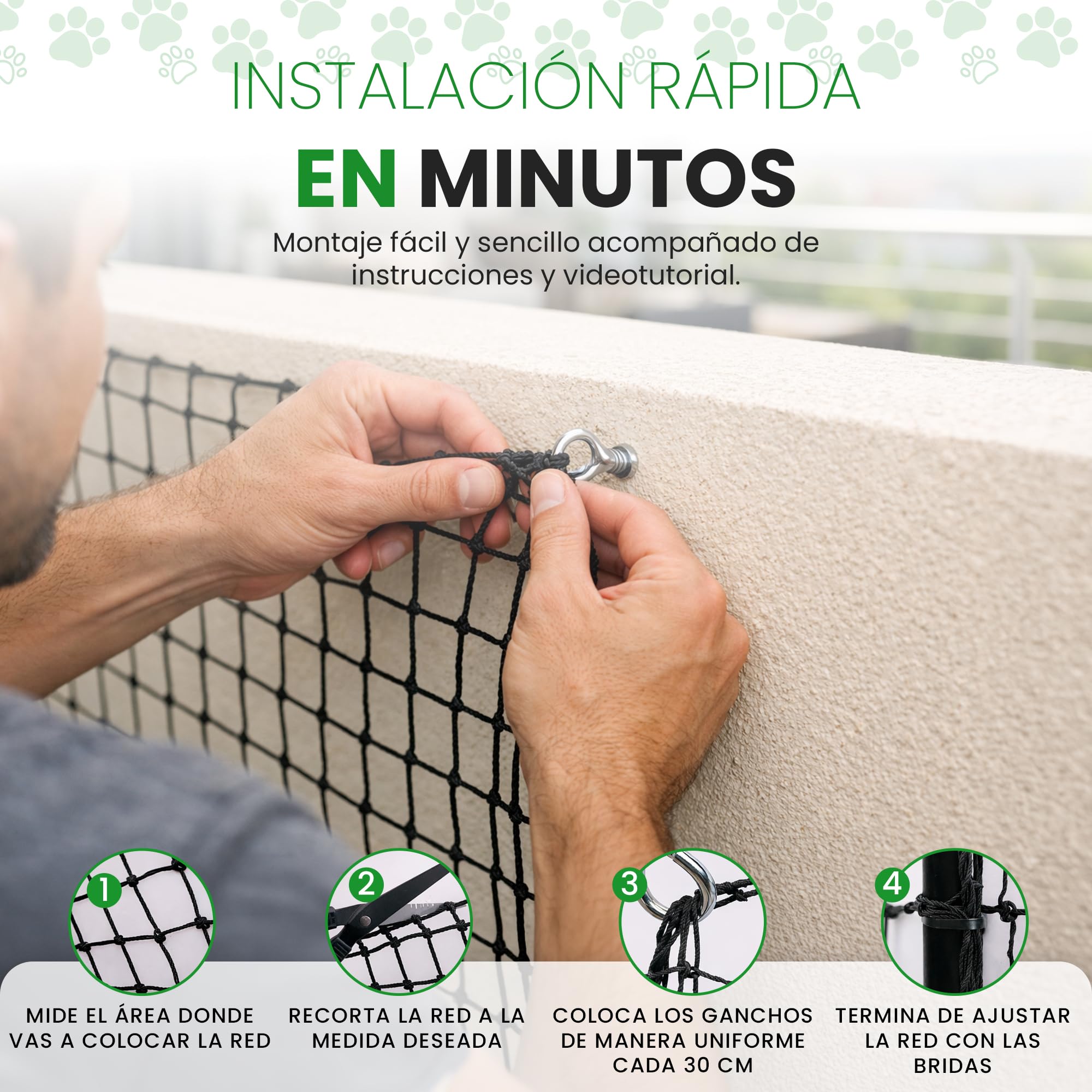 Red para Gatos Terraza 4x3m Reforzada I Malla Resistente y Duradera I Red de Proteccion para Gatos para Terraza, Balcon, Ventanas, etc.