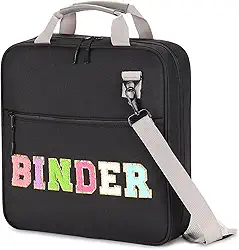 Fichário com zíper de 3 anéis de 5 cm com alça de ombro, fichário com capacidade para 500 folhas com zíper para faculdade do ensino médio (preto)