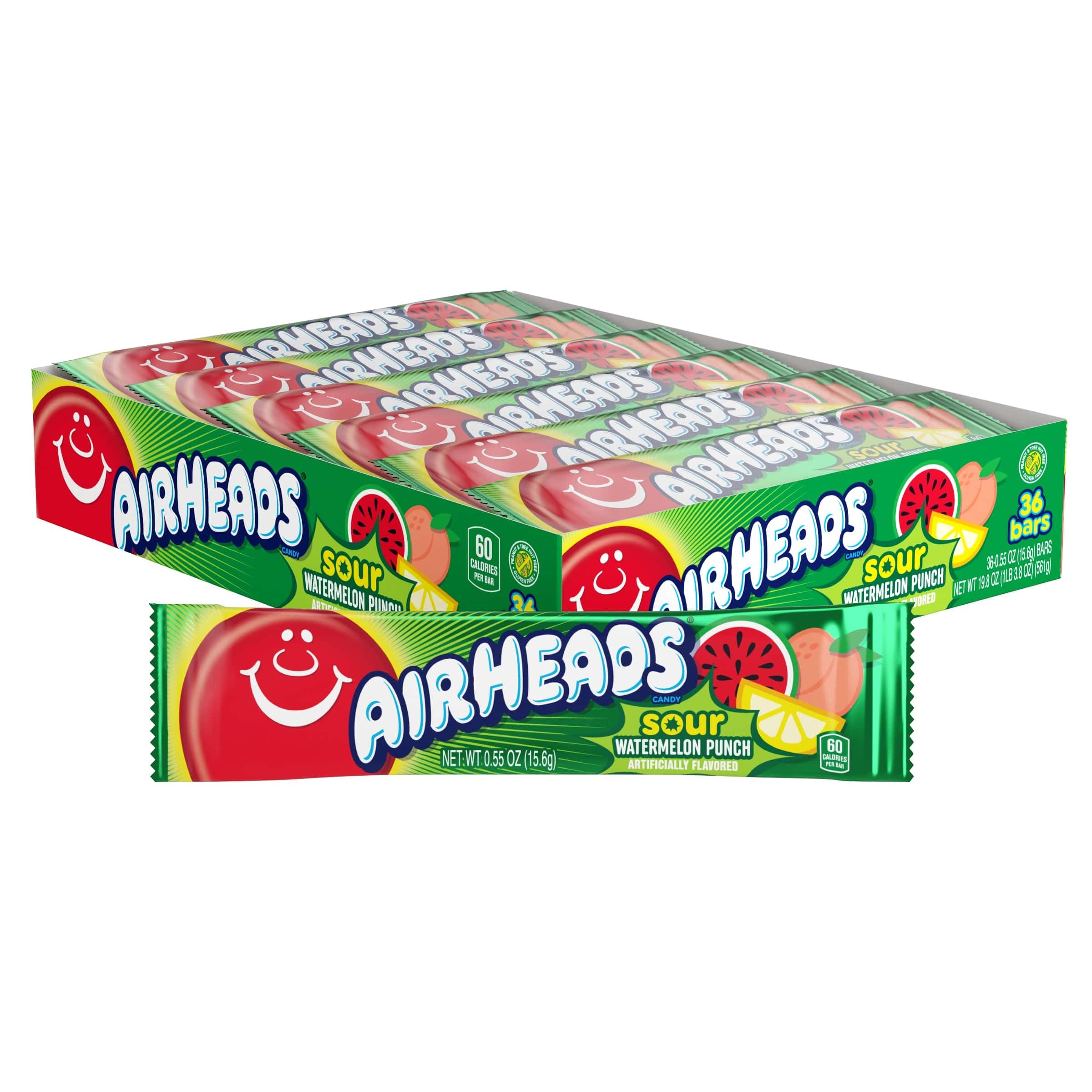 Airheads Barras de caramelo agrio, sabor a ponche de sandía, a granel, concesiones, fiestas, 36 barras