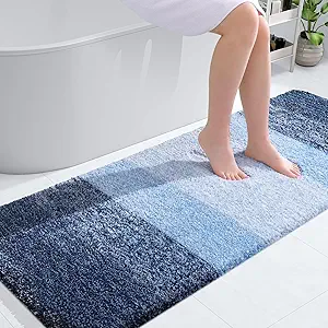 OLANLY Bathroom Rug Mat 59x24, Extra Soft and Absorbent Microfiber Bath Rugs, Non-Slip Plush Shaggy Bath Carpet Runner, Machine Wash Dry, Bath Mats for Bathroom Floor, Tub and Shower, Navy