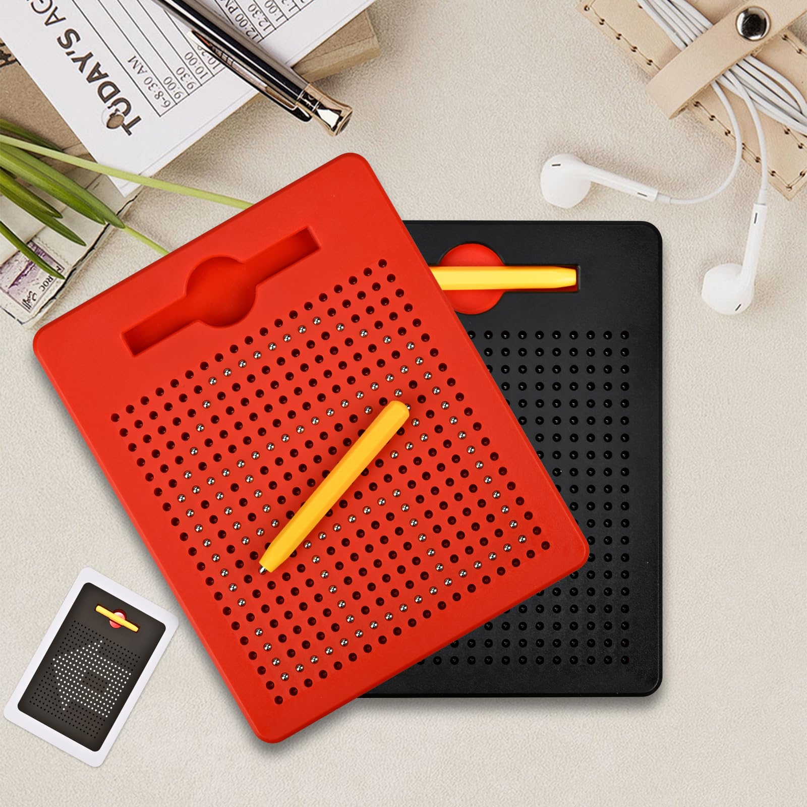 TFSZE Tavola da Disegno Magnetico, Lavagne da Disegno con Piccole Palline Magnetiche in Acciaio con Penna, Magico Gioco Magnetico, Lavagna magnetica per educazione per dai 3 Anni in su-Rosso