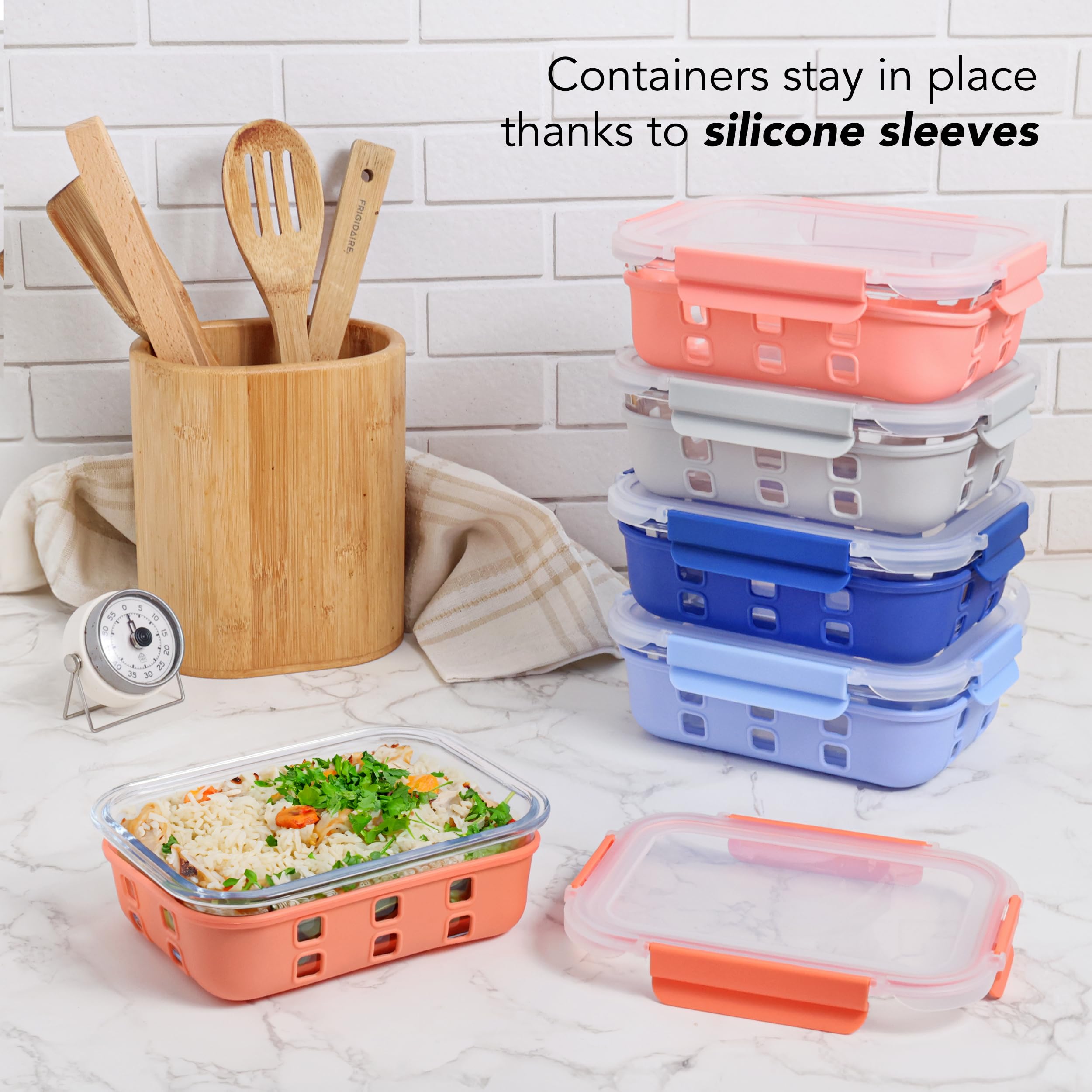 Contenitori per alimenti in vetro con coperchio, confezione da 2, contenitori per la preparazione dei pasti a 2 scomparti, 1040 ml ciascuno, senza BPA, ermetici, adatti a forno, microonde, congelatore