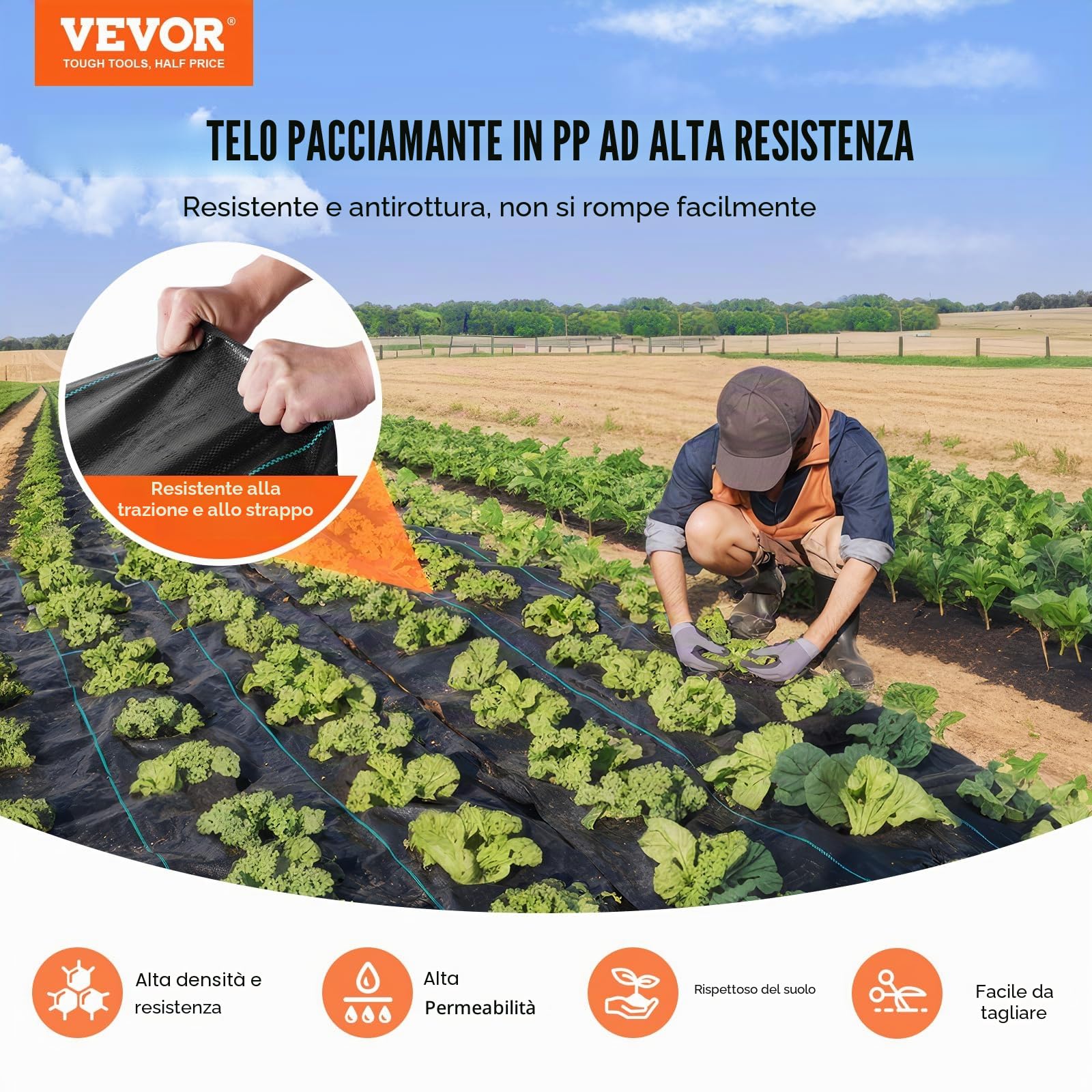 VEVOR Telo Pacciamante Anti Erbacce 1,8x30,5 m Geotessile Tessuto Anti-Ricrescita delle Erbacce sotto Ghiaia 108 g/m², Telo PP Permeabile Resistente agli Strappi per Paesaggistica, Copertura Terreno