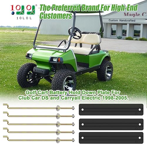 Miniatura 2 de 10L0L Kit de placa de retención de batería para Club Car DS y Carryall Electric 1998-2005 carrito de golf, incluye varillas y tuercas, OEM # 1013683