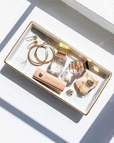 Miniatura 5 de Bandeja de tocador de cerámica bandeja de velas con acabado de mármol blanco bandeja de joyería plato de joyería decoración de bandeja de mármol