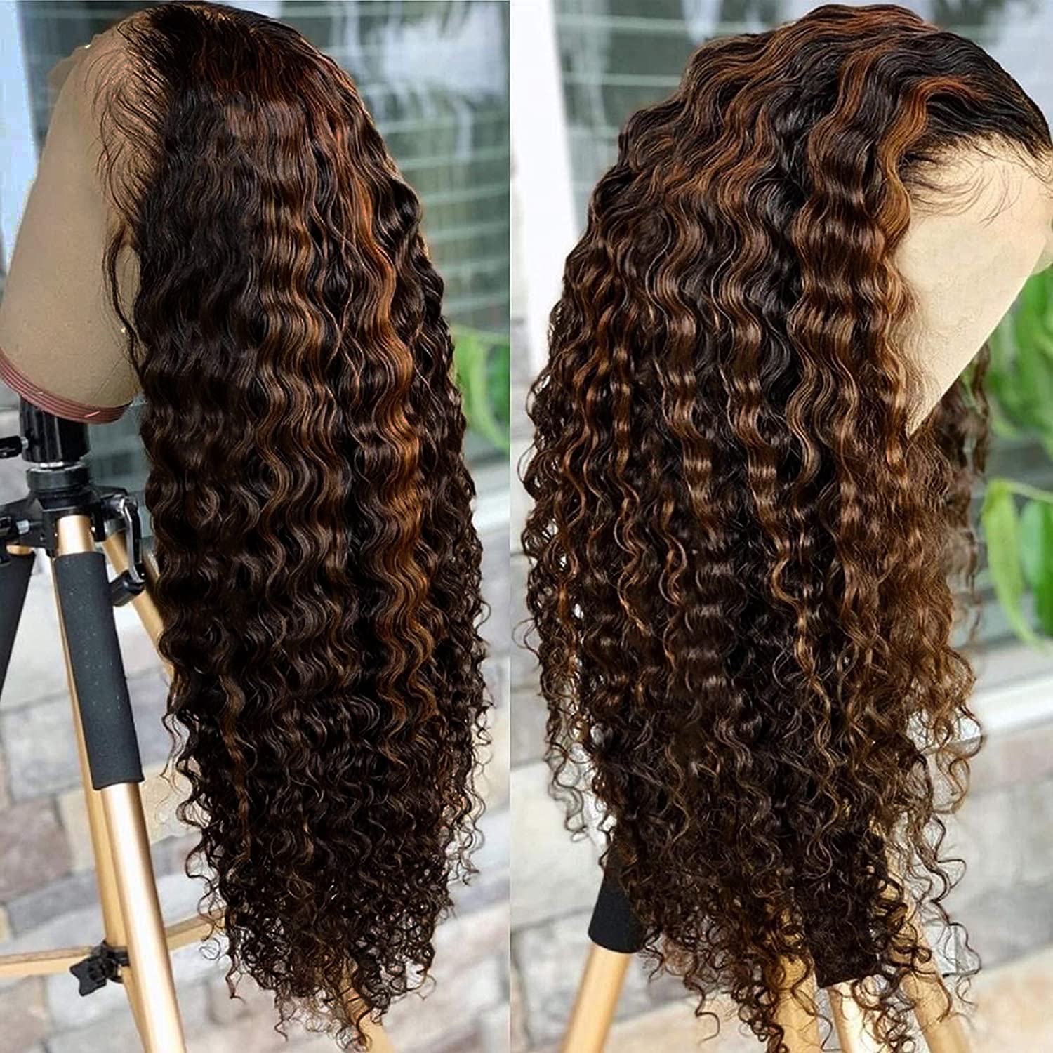 Super idolOmbre Highlight Deep Wave Lace Front Wigs Human Hair 1B/30 Honey Blonde Lace Closure Wigs for Black Women Pre plucked with Baby Hair Free Part(16 Inch, 1B/30 Highlight Wig)