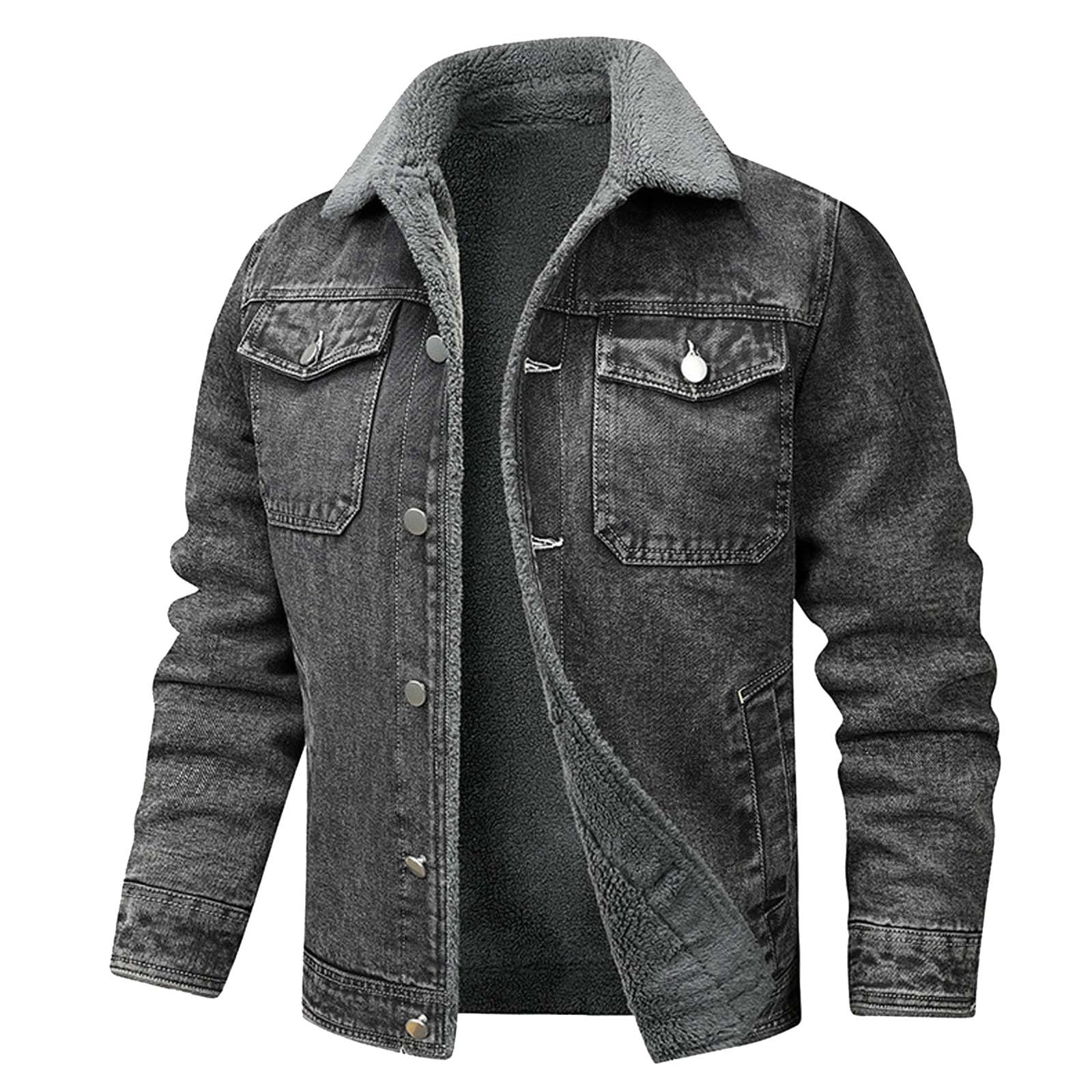 Chaqueta vaquera para hombre, corte estrecho, chaqueta bomber, informal, vaqueros, botones de solapa, abrigos cálidos, ropa de abrigo vintage, chaqueta de forro polar, cremallera a prueba de