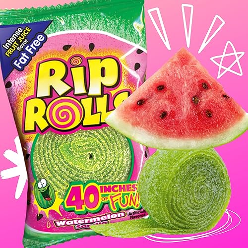 Miniatura 10 de Rip Rolls - Rollos de caramelo agrio, sabor a fruta de cereza, caramelos de cinturón de regaliz sin grasa, bocadillos para compartir envueltos