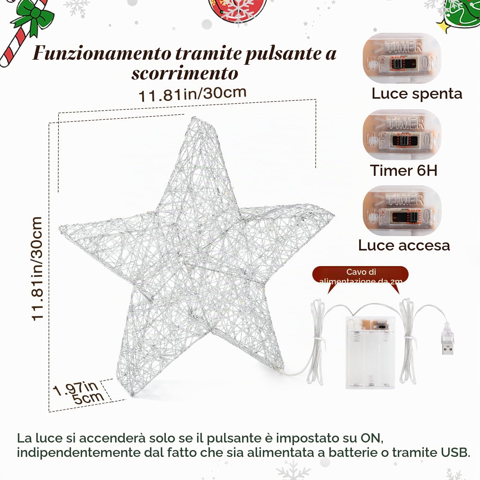 Lewondr Lampada Decorativa a Forma di Stella, Lampada da Scrivania a LED con Luce Calda Decorazione Natalizia per Interni Lampada da Tavolo per Camera da Letto e Soggiorno, Argento