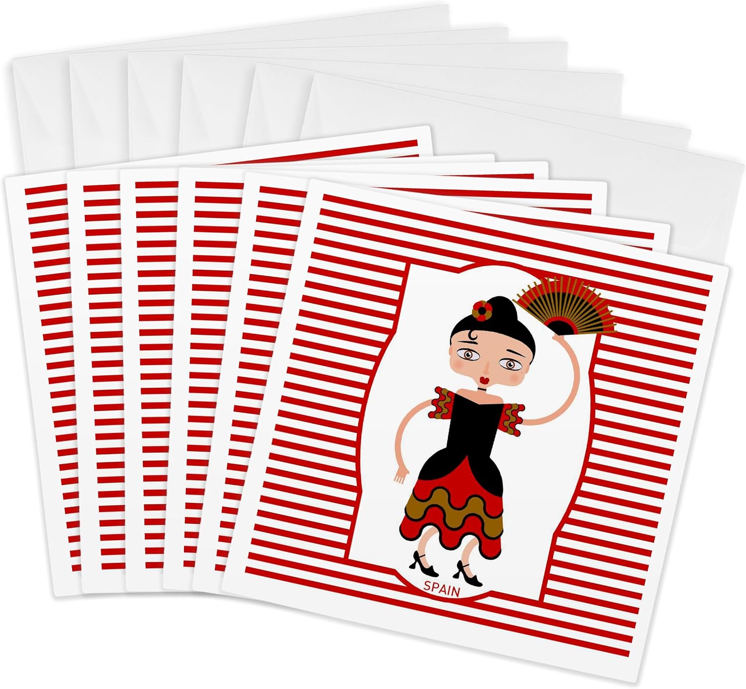 3dRose Spain is represented by a flamenco dancer,flamenco is spanish popular folk music - Greeting Cards, 6 x 6 inches, set of 6 (gc_160621_1)