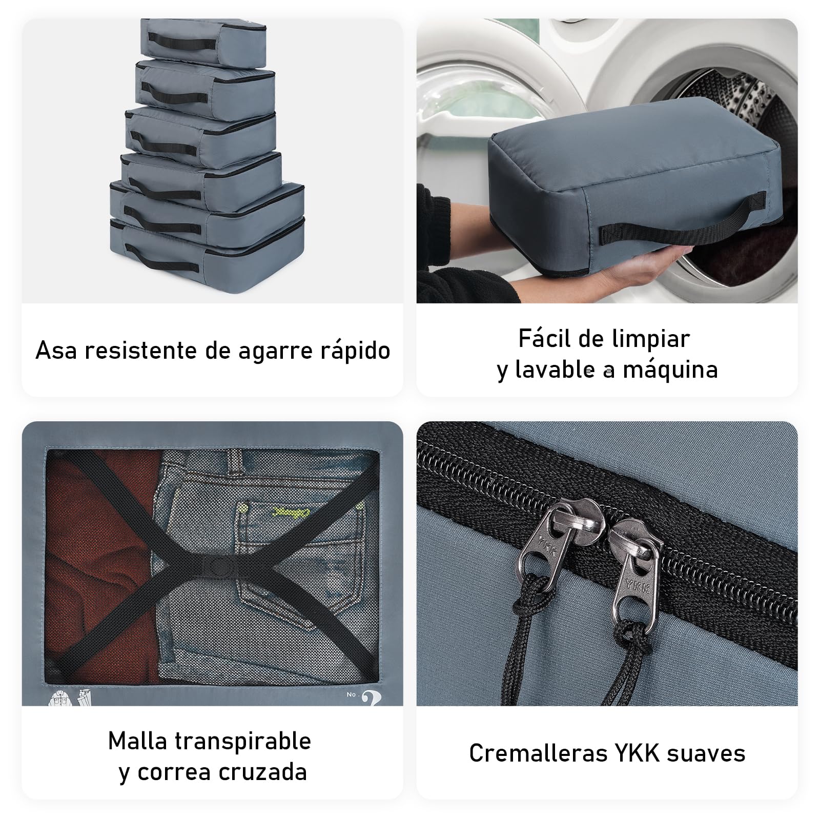 ECOHUB Organizador Maleta de 7 Piezas Packing Cubes de Resistente al Desgarro Organizador Mochila Ecológico Organizador de Viaje Organizador de Equipaje Cubos de Embalaje para Ropa, Zapatos (Gris)