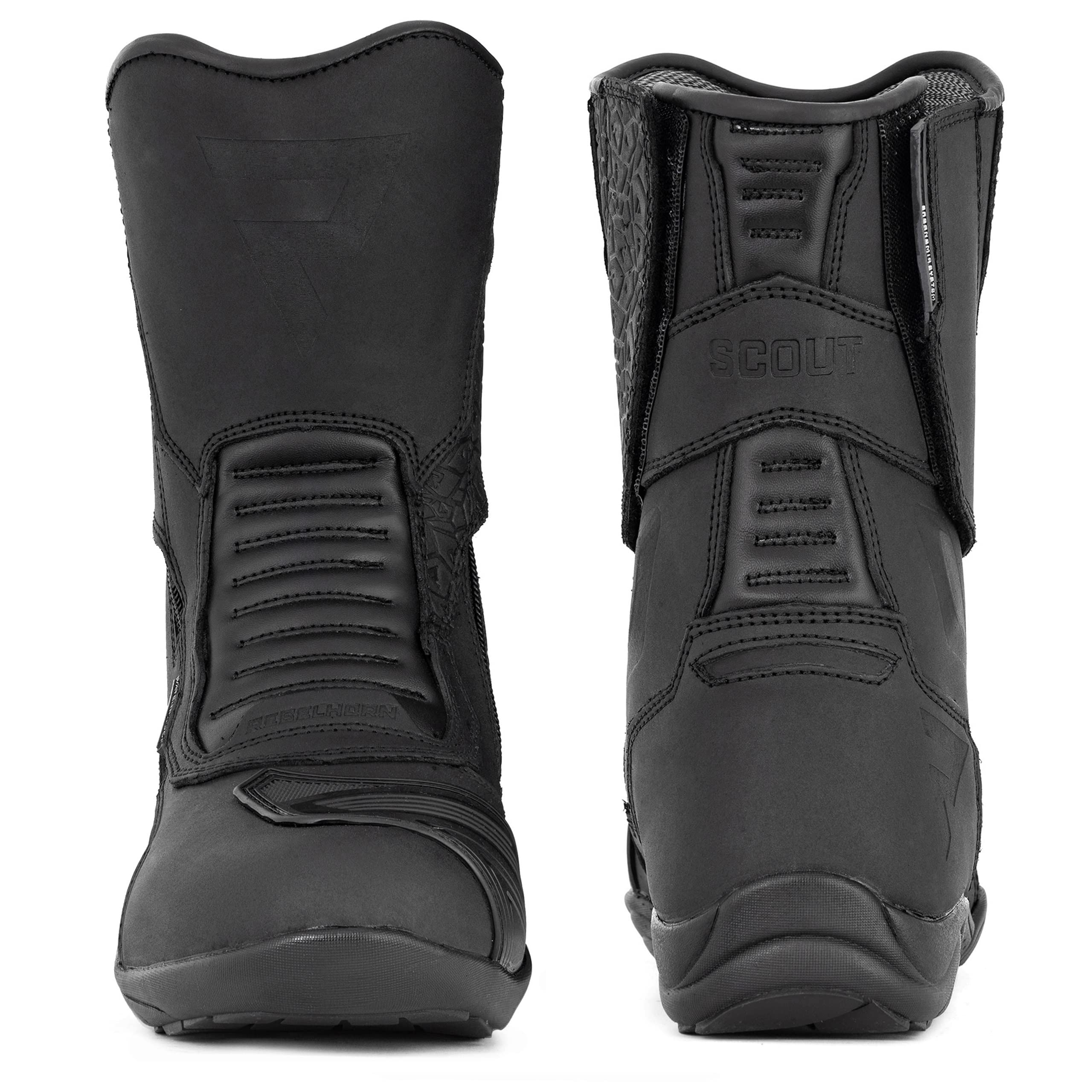 REBELHORN Scout Botas de Moto Hombre y Mujer | Cuero PU | Membrana Hipora | Dos Cremalleras Largas | Punteras, Talones y Tobillos reforzados | Costuras Dobles y Triples | Tallas hasta 48