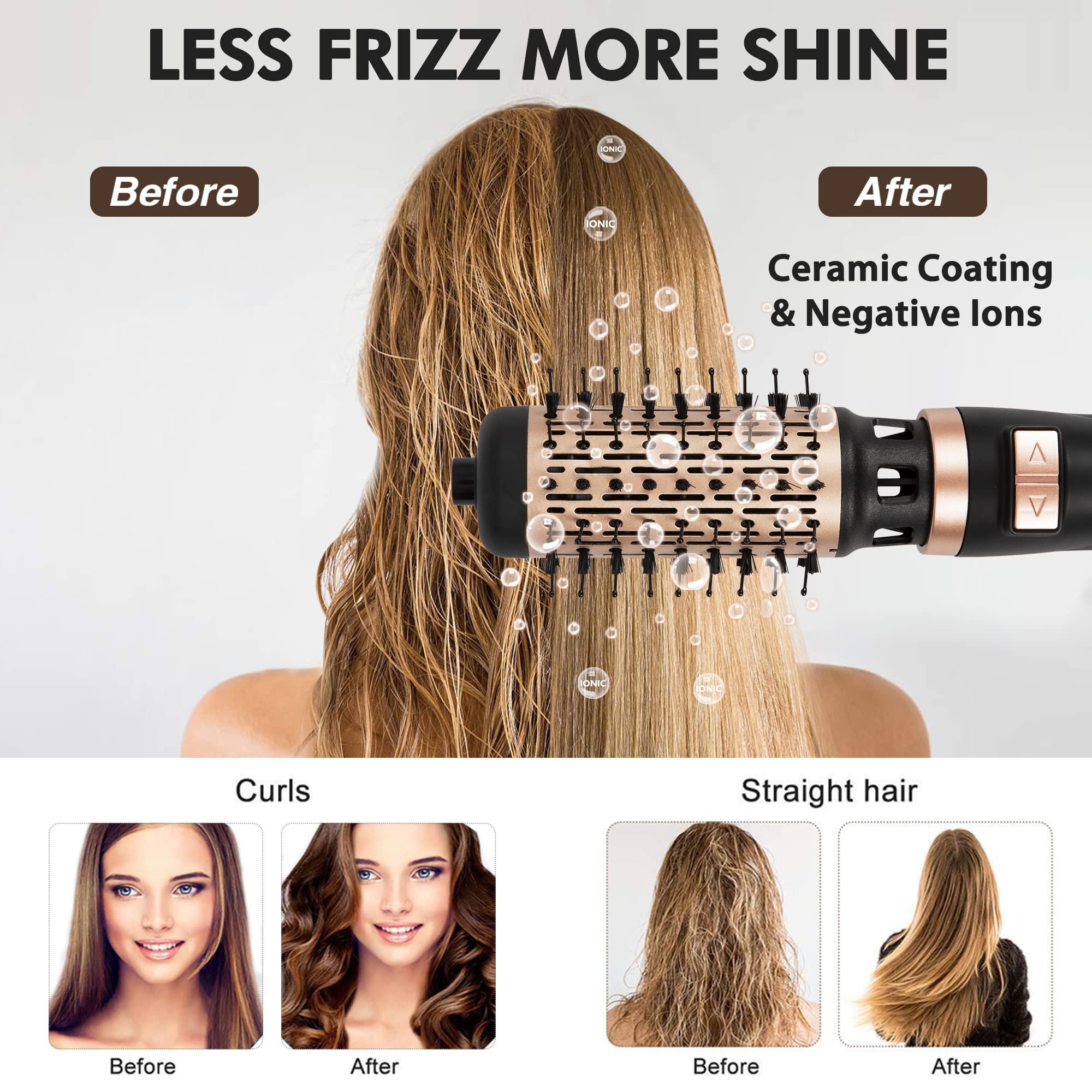 DAILYLIFE Blow Dryer Brush, Rotating Hair Dryer Brush with 2 Brushes (1.5" & 2"), 4-in-1 Hot Air Brush and Styler Volumizer for Drying, Curling, Straightening, Comb, Black, Gold