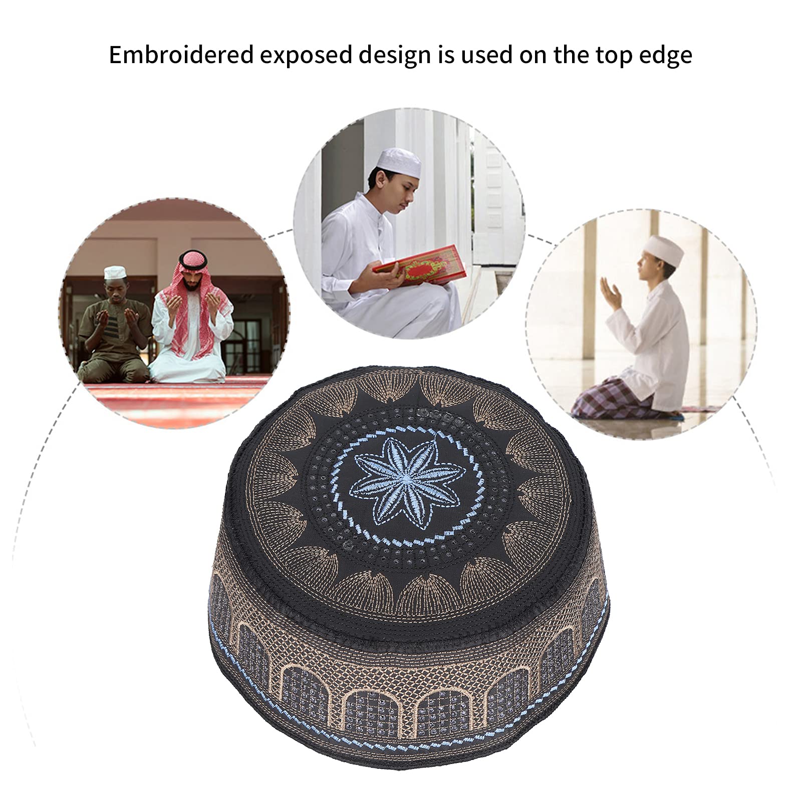 Męski kapelusz muzułmański haft trupia czaszka czapka kapelusz arabski oman tureckie nakrycie głowy Beanie Ramadan Eid prezent, czarny