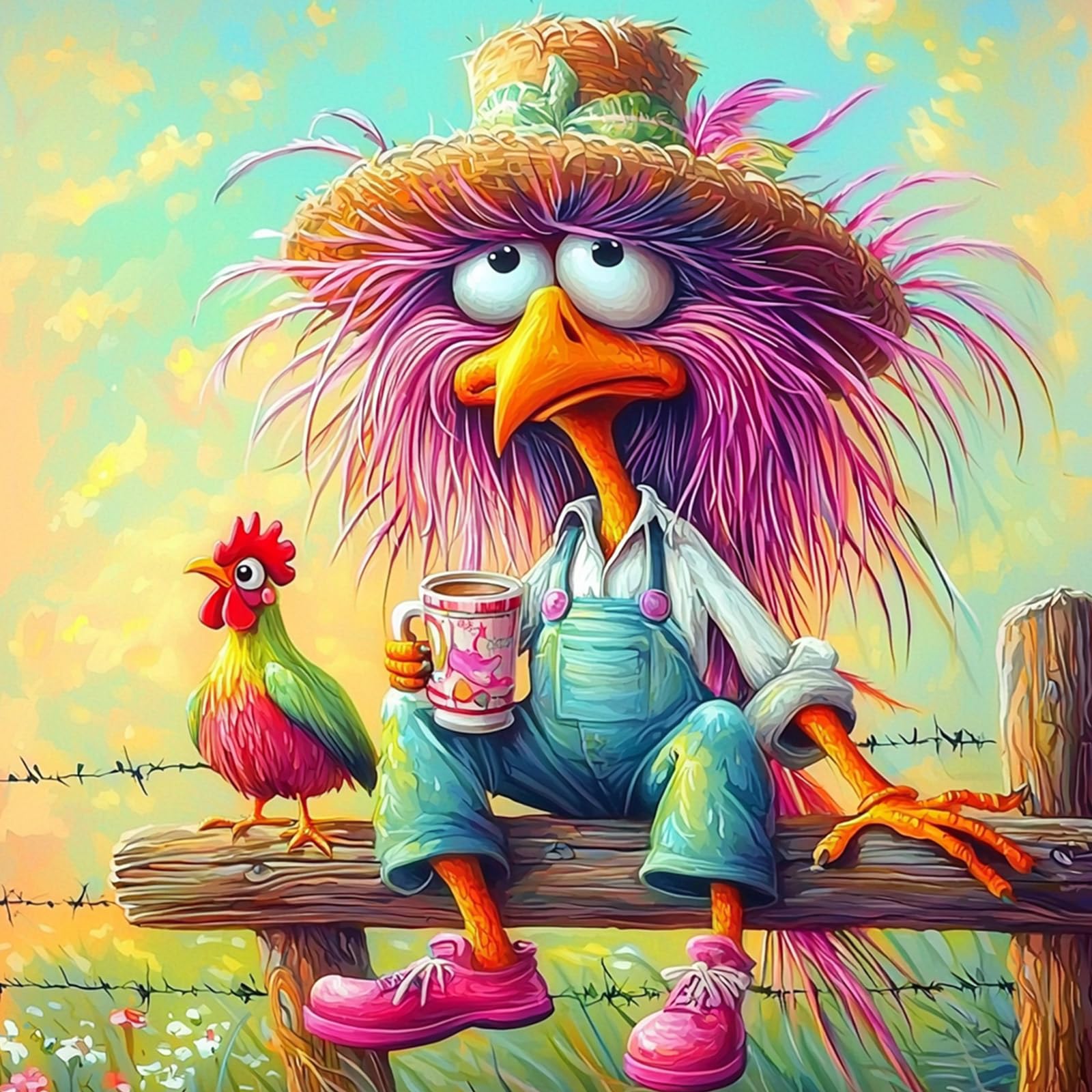 Lxmsja Funny Farm Bird Diamond Art Kits Adults Beginners, 5D Diamond Painting Chicken Kits, DIY Full Drill Diamond Painting Embroidery Crystal Gem Art Kits for Home Wall Decor 30x30cm
