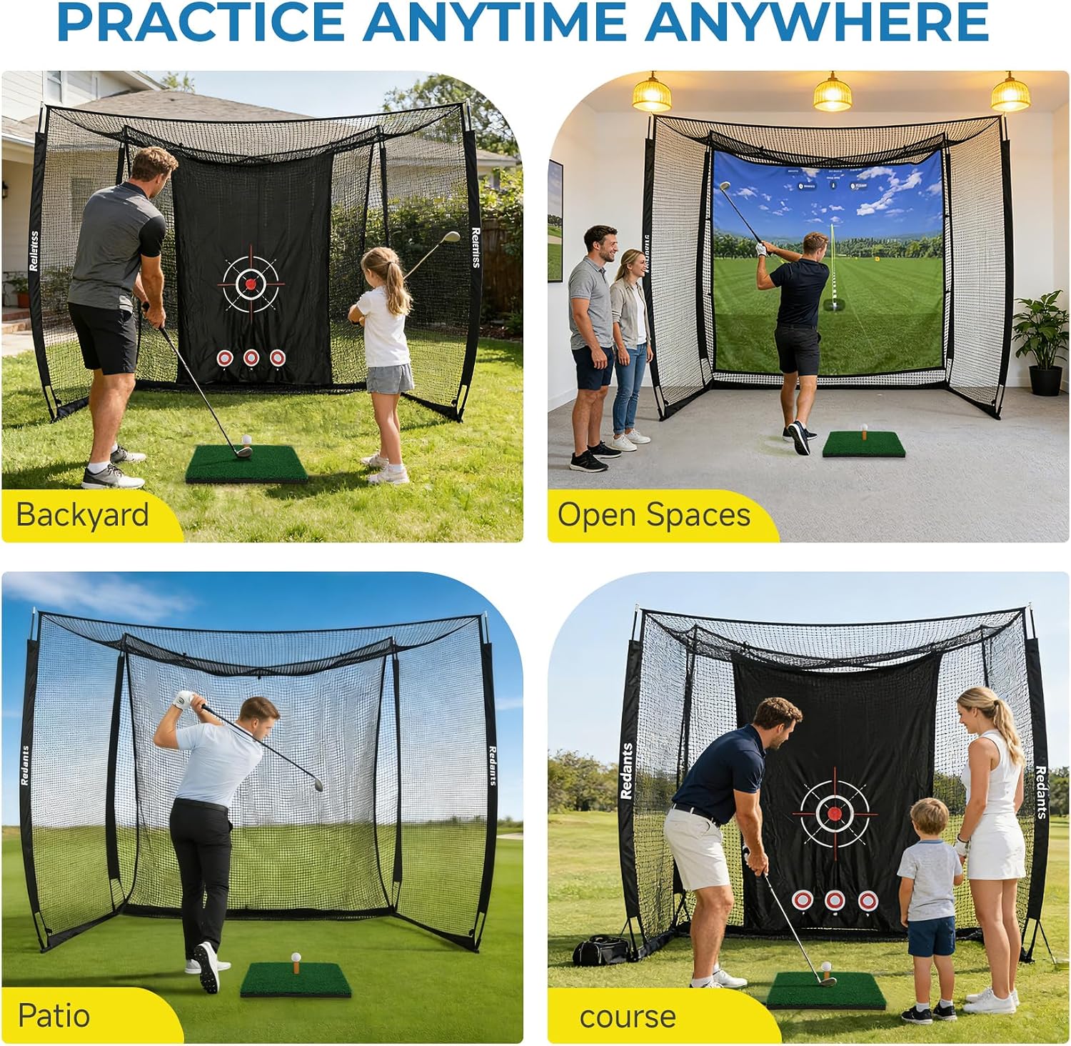 10x8 ft Golf Practice Hitting Net Cage Enclosure - Heavy-Duty Construction for Long-Lasting Practice, Impact Screen, Blank Simulator Screen, or Classic Net for Indoor/Outdoor Backyard Practice