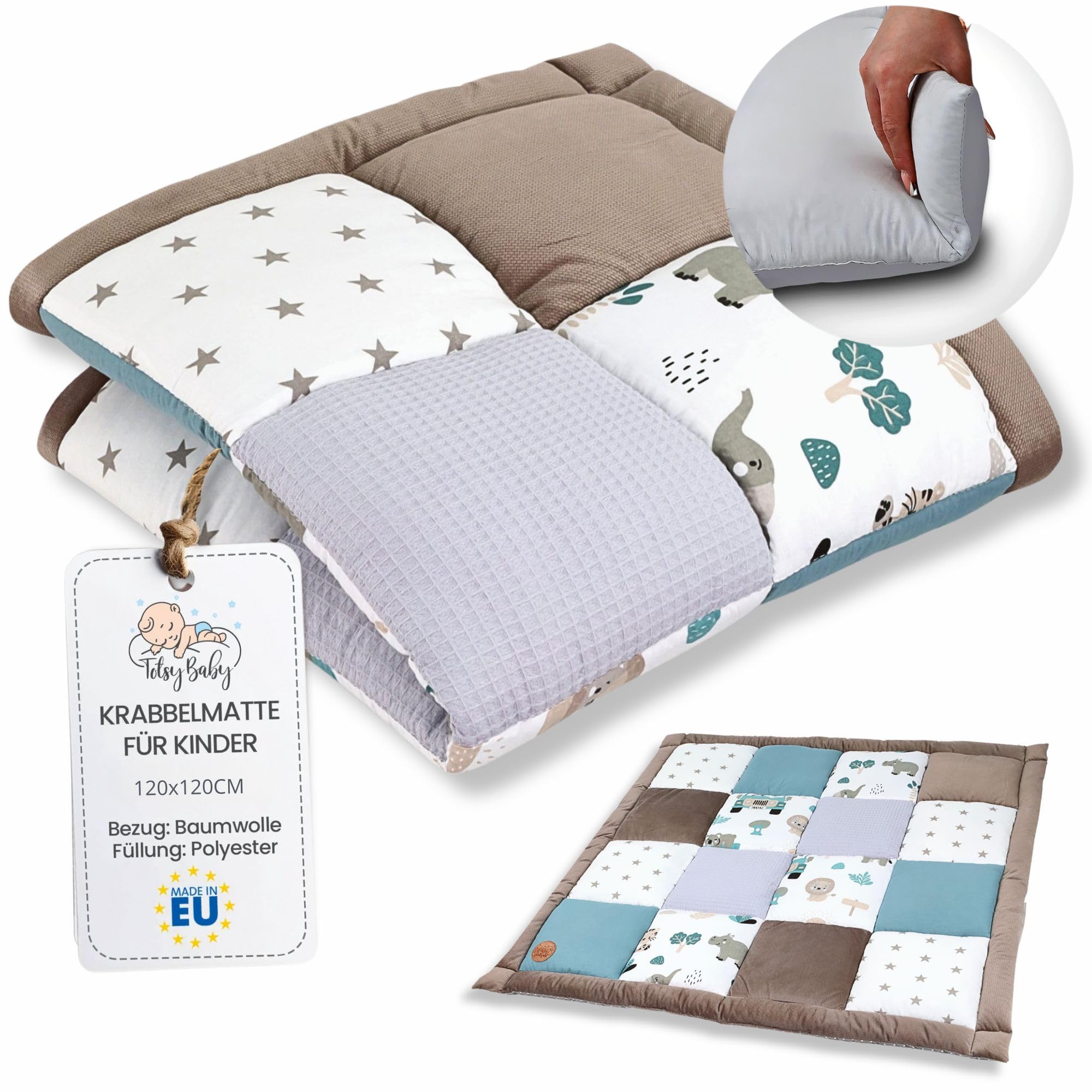 Tappeto gioco bambini per gattonamento - tappetino neonato cameretta bambina e bambino tappeti stanza per gattonare bimbi Oeko-Tex Africa patchwork