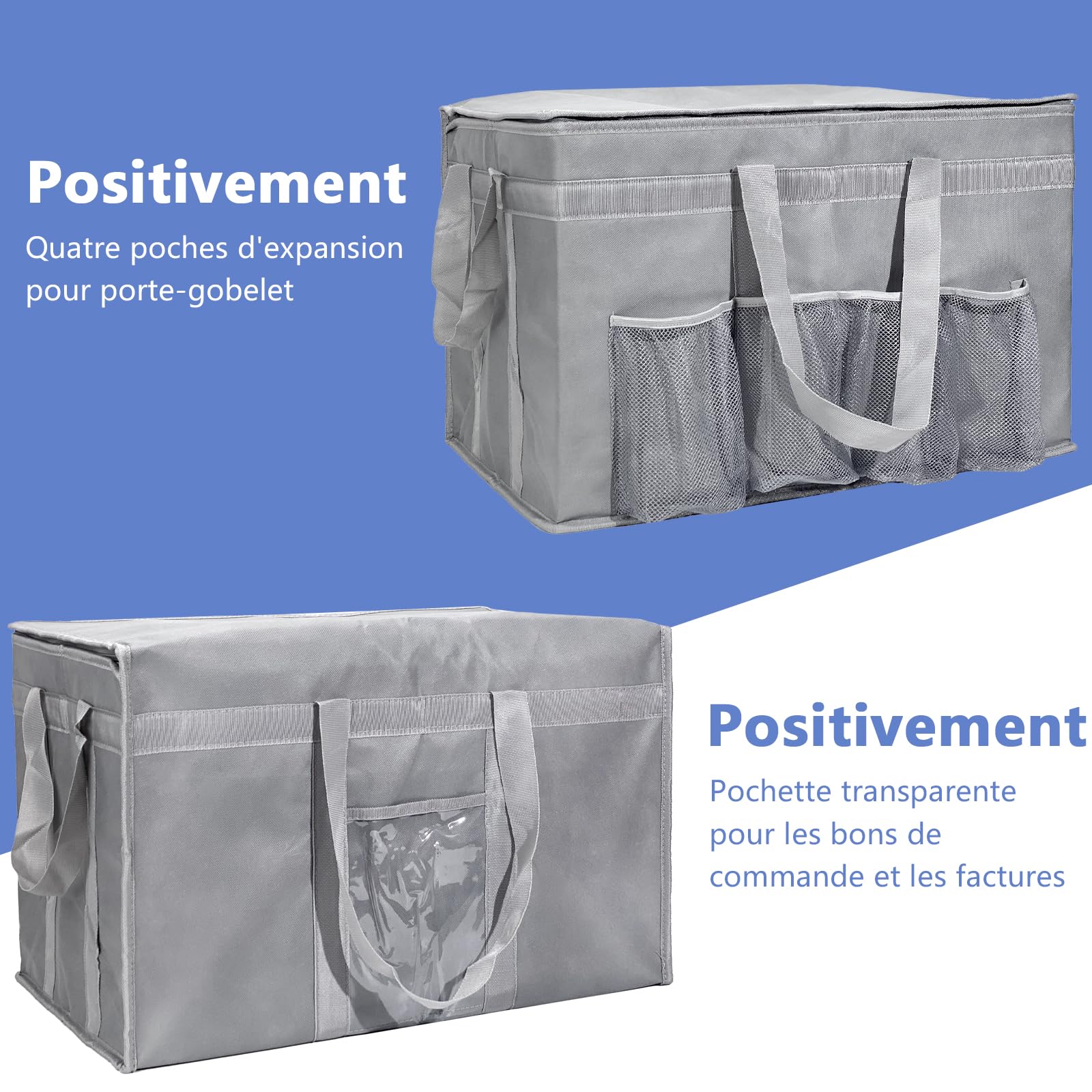 Sacs isothermes pliables avec fermeture éclair, sacs d'épicerie réutilisables pour garder les aliments chauds ou froids