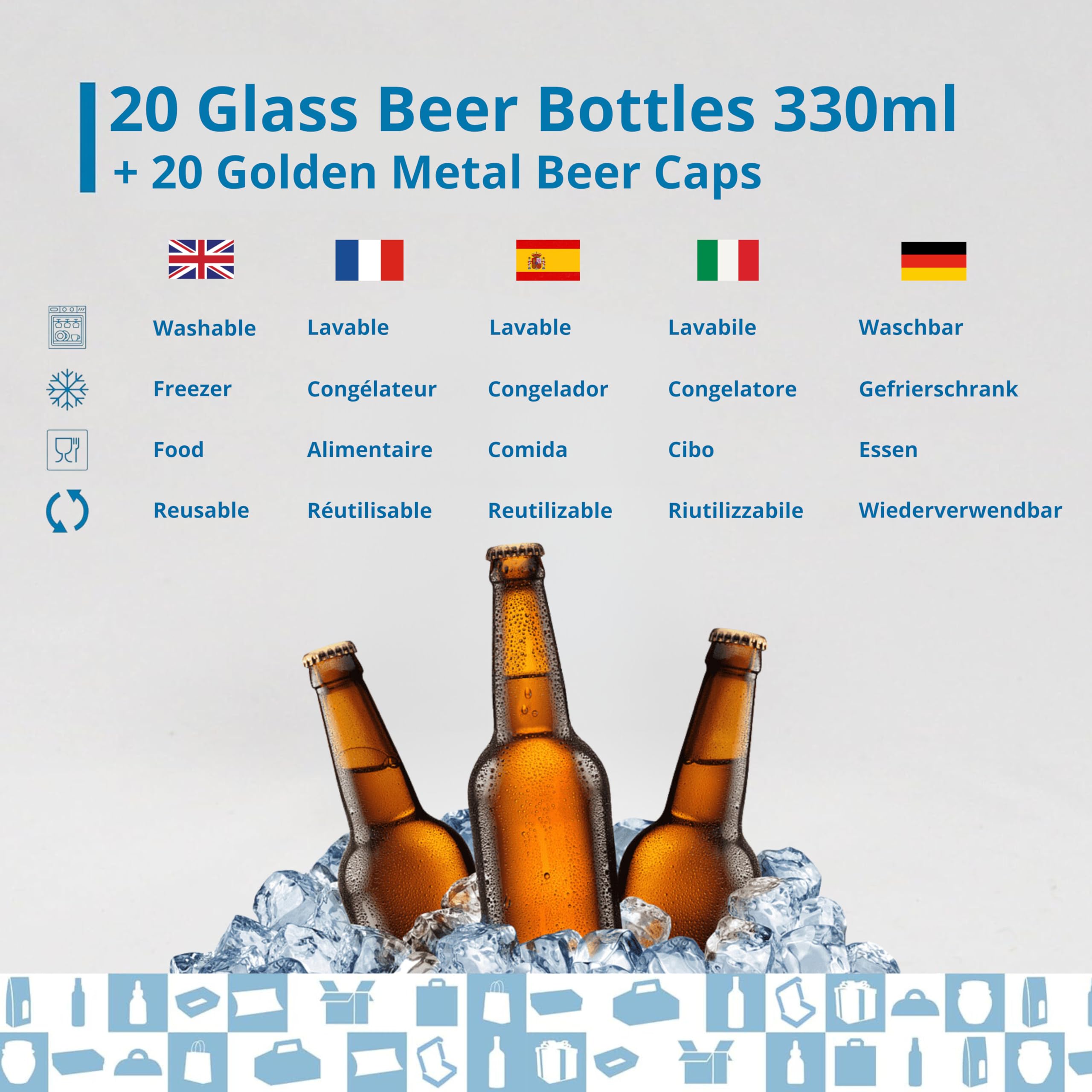 Botellas Vacias de Cristal para Cervezas 33cl Reutilizables com Chapa