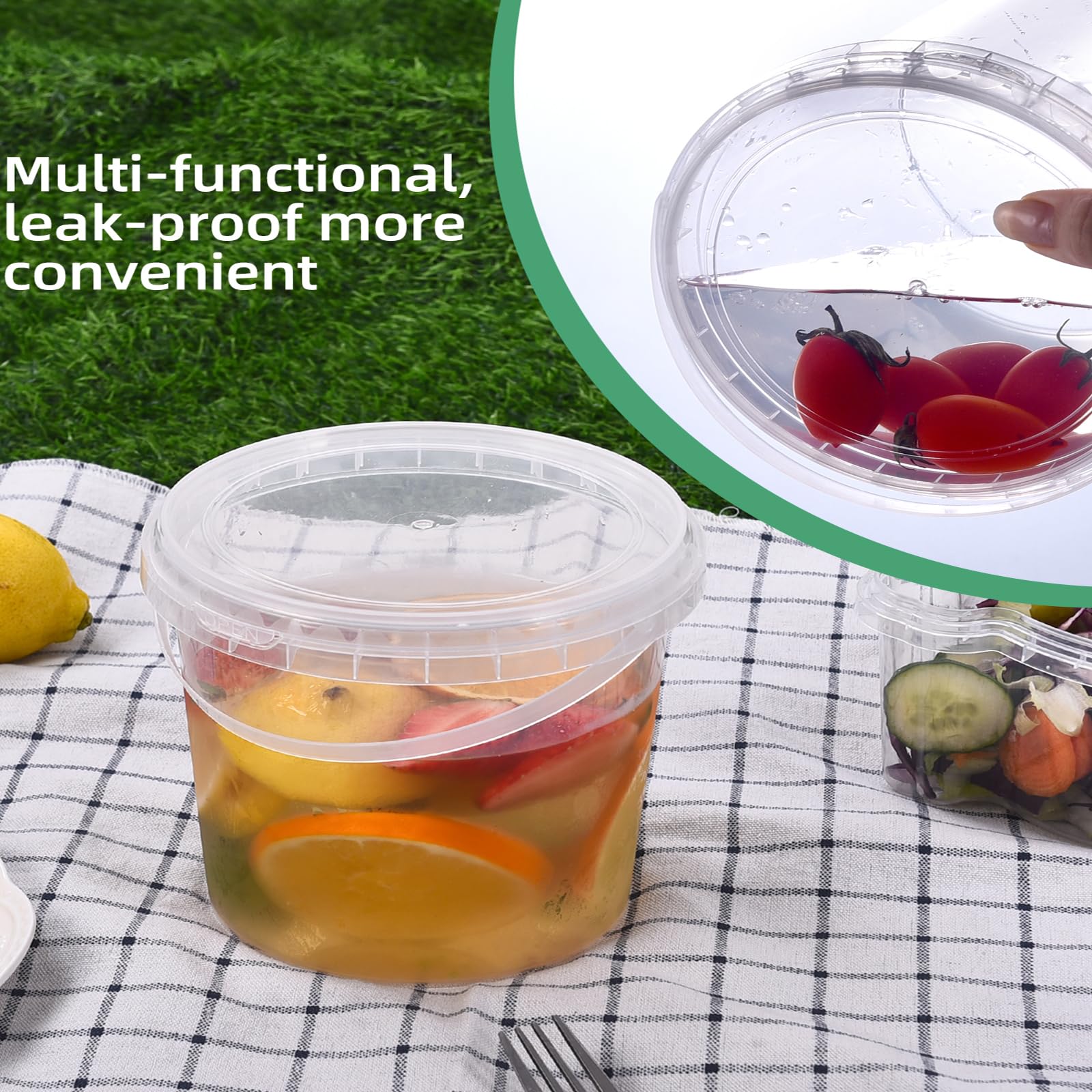 Eisbecher mit Deckel, manipulationssicher, BPA-frei, gefrier- und mikrowellengeeignet, wiederverwendbar, luftdicht, auslaufsicher, für Snacks, Delikatessen, Obst, Getränke, 10 Stück