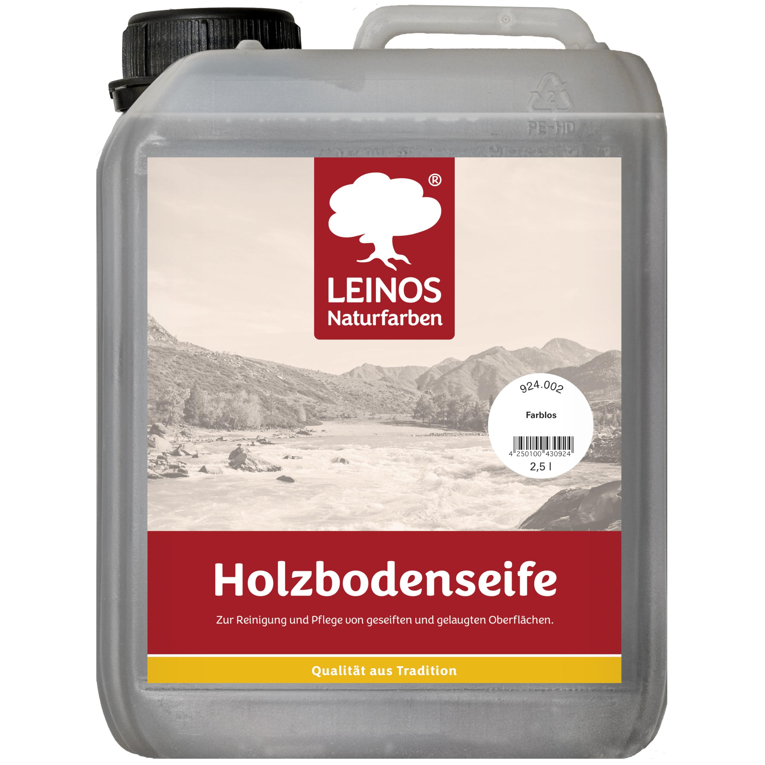 LEINOS Holzbodenseife 924 farblos 2,5 Liter– Erstbehandlung & Unterhaltsreinigung für gelaugte/geseifte Weichholzböden | rückfettend, hochkonzentriert | für Innenflächen