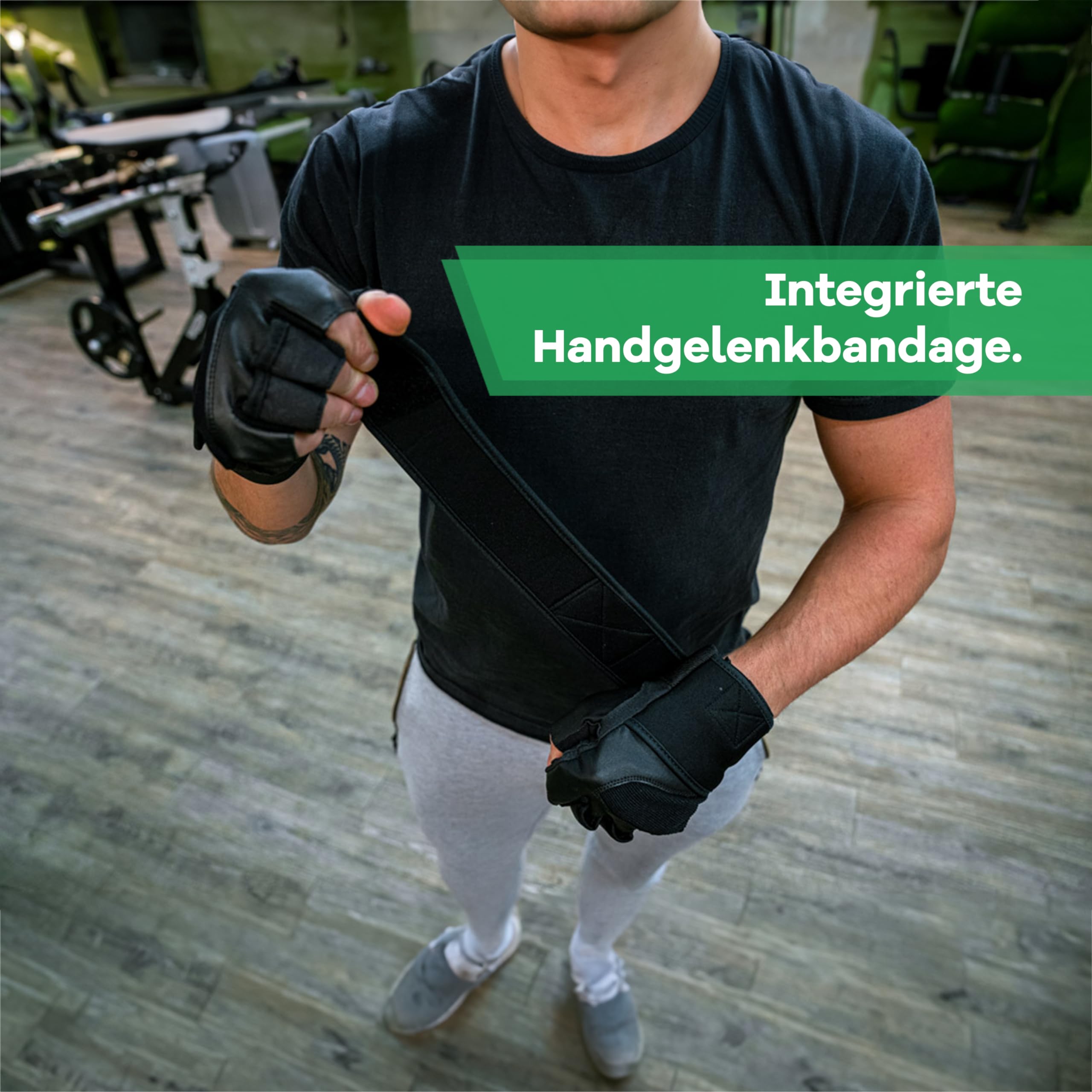 NetroxSports - Leder Trainingshandschuhe mit 40cm Handgelenkbandage für Krafttraining Kraftsport - Fitness Handschuhe Gym mit Handgelenkschutz Herren & Damen - Sporthandschuhe Fitnesshandschuhe