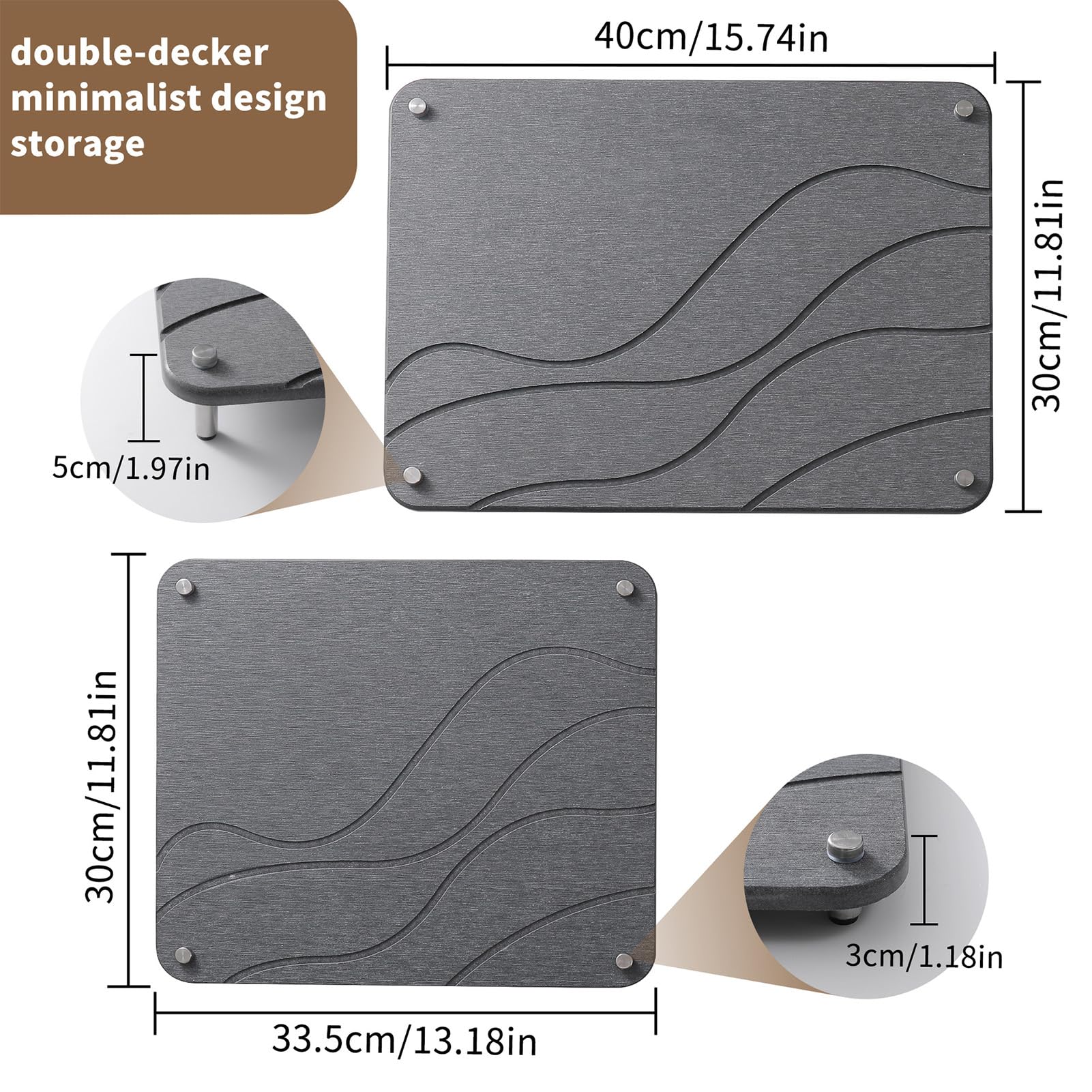 Matybobe Tapis de Séchage en Diatomite 2 Pièces Super Absorbant (Dark Gray)