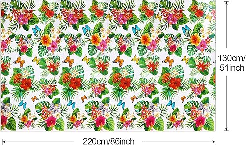 Miniatura 3 de Paquete de 3 manteles hawaianos Luau para decoración de fiestas, manteles rectangulares de plástico desechables Hawaii, mantel de hojas de palma