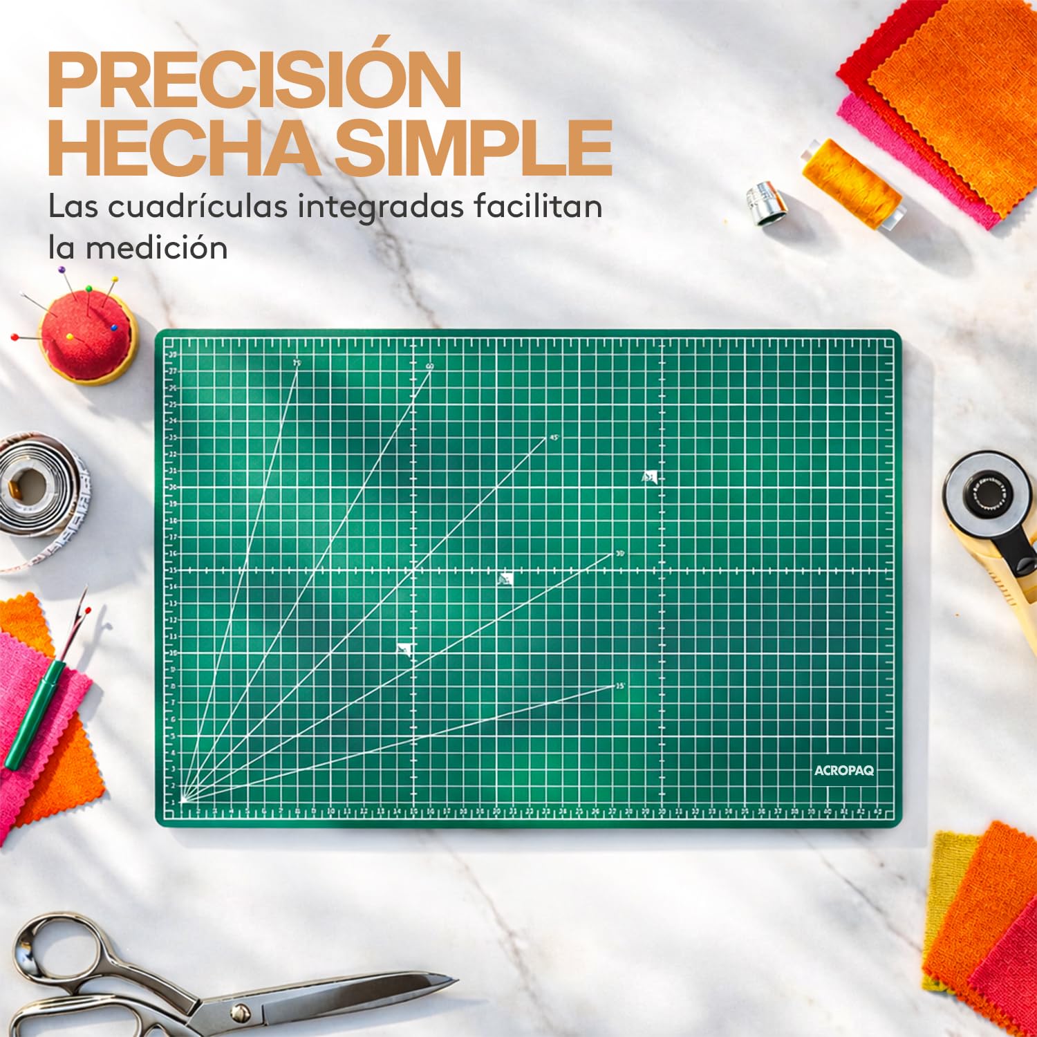 ACROPAQ A3 Manta de Corte - Autorreparable, A3 (45 x 30 cm), 5 capas de protección para muebles, Con cuadrícula y guías de ángulo en ambas caras, Verde - Manta de manualidades