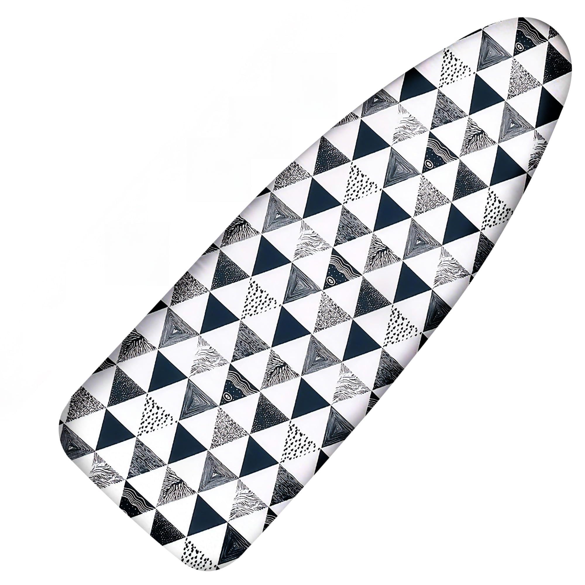 Funda y almohadilla para tabla de planchar, acolchado grueso, resistente a quemaduras y manchas, muy resistente, cierres ajustables y borde elástico, tamaño extraancho, 46 x 124 cm, gris geométrico