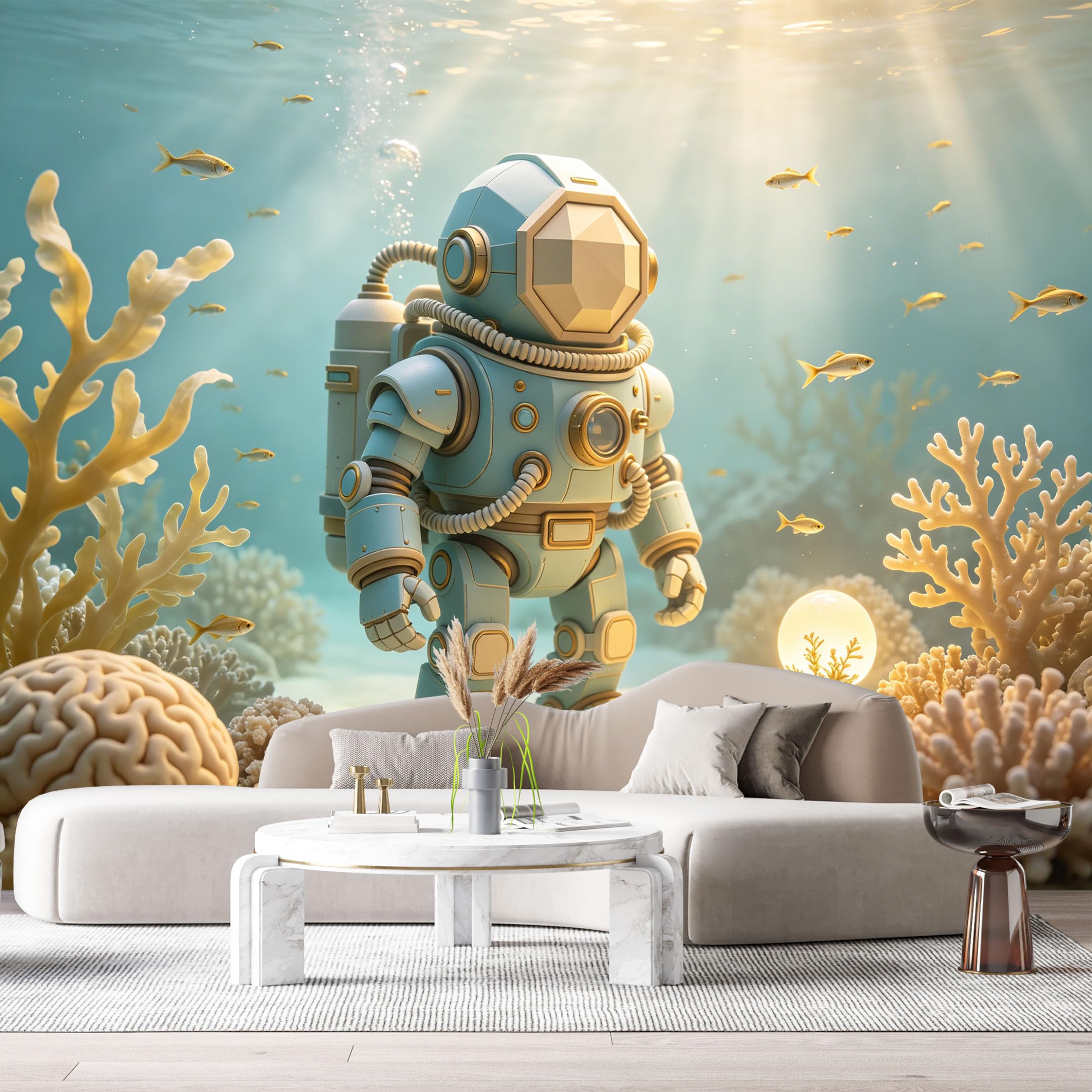Custom Size Wall Mural Underwater Mechanical Diver Robot SciFi Mech Futuristic Ocean Scene 3D Textured SelfAdhesive Art Prints Removable Large Wallpaper Esports Room Game Room Studio
