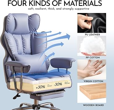 Efomao Bürostuhl Chefsessel Ergonomischer bis 200kg PU-Leder Schreibtischstuhl mit Fußstütze und Lendenwirbelstütze Höhenverstellbar Home Office Stuhl