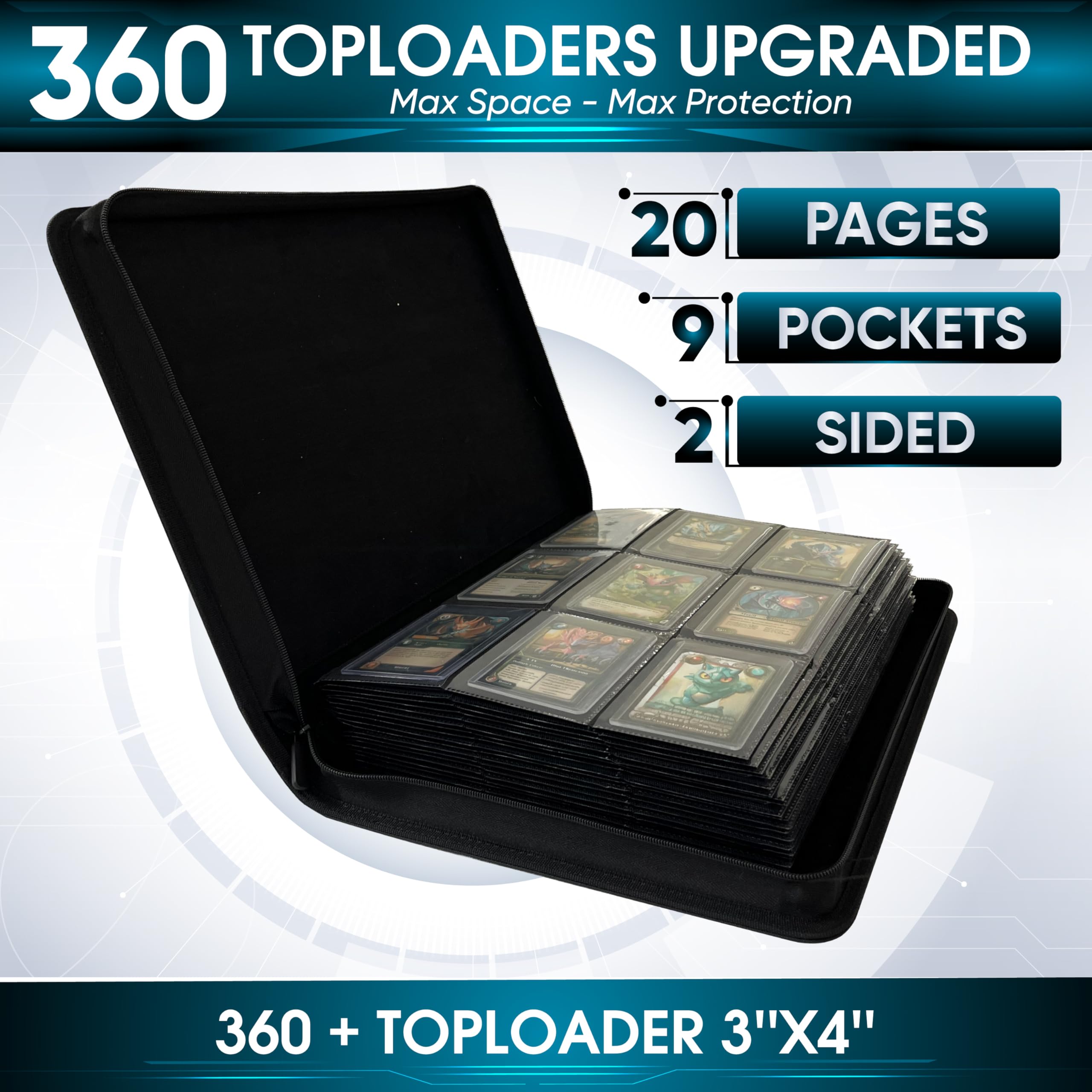 Top Loader Card Binder | Holds 360 Toploaders | ROTHRATHER 9 Pocket Top Loader Card Storage with Sleeves for 3" x 4" — view 4