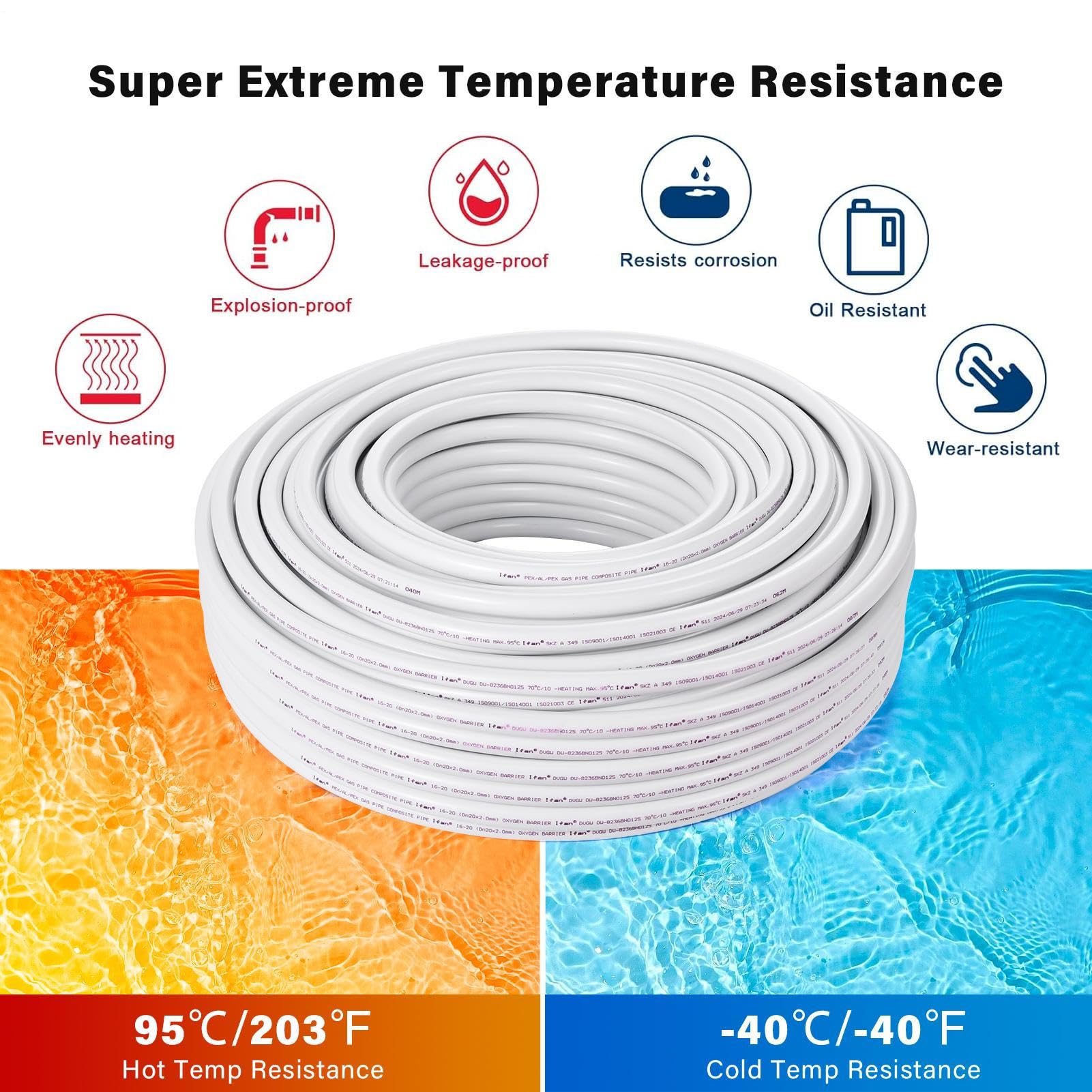 Tubería de tubería de plomería, tubo de agua flexible - 328 ft tubería compuesta multicapa,Capa de aluminio interno de piso radiante de calor radiante a prueba de fugas de 0.08 pulgadas para fontanerí
