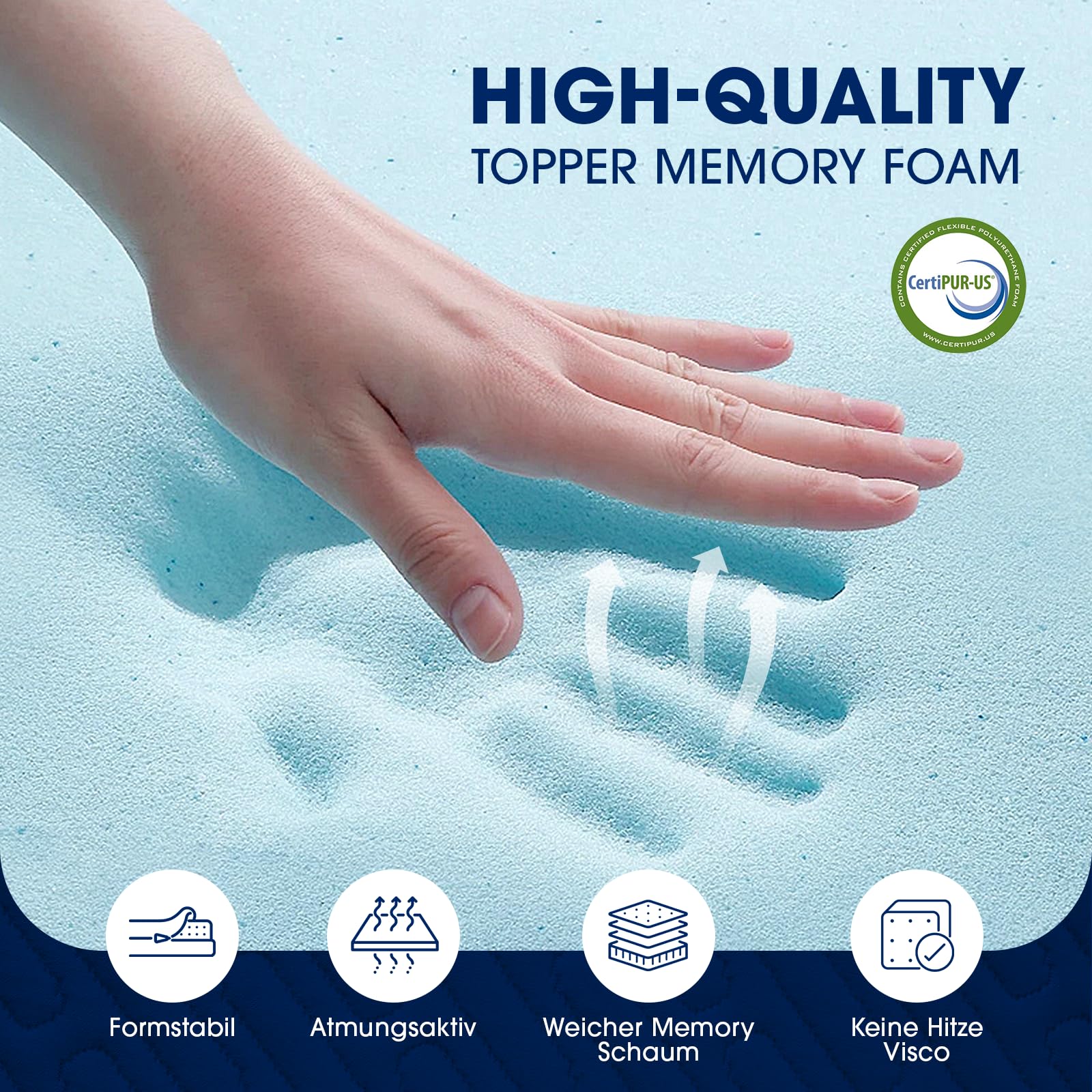 DOPEDIO 7,5cm Gel Memory Foam Matratzen Topper Weiche Matratzenauflage mit Öko-TEX® 100 Zertifizierung, Waschbarer Bezug für Boxspringbett und Schlafsofa (160x200cm, Weiß)