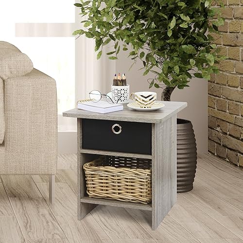 Miniatura 175 de Furinno - Colección Dario - Mesa auxiliar / mesita de arrime / mesita de noche / mesita de luz con cajón, paquete de 1, color expreso/marrón