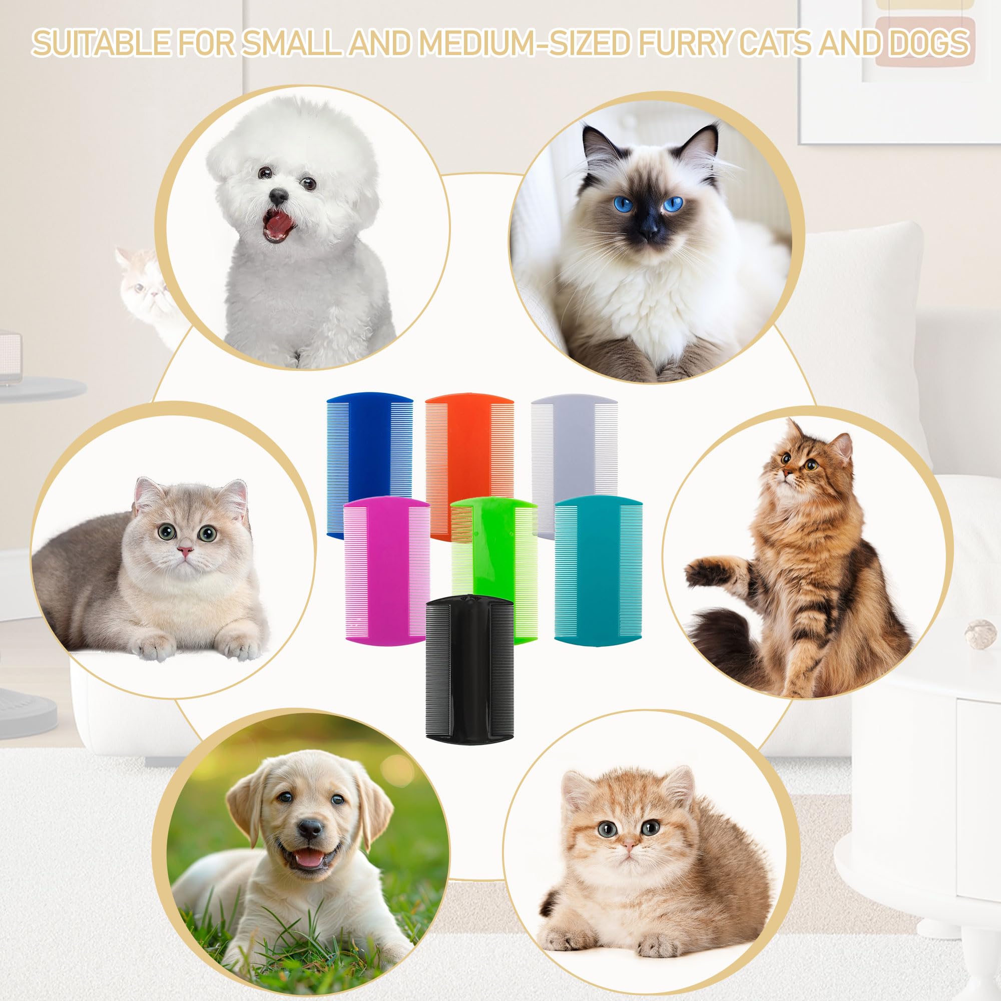 Lot de 140 outils de toilettage anti-puces et tiques - Peigne double face pour chats, chiens, poux et tiques pour petits animaux de compagnie, chatons et chiots (7 couleurs)