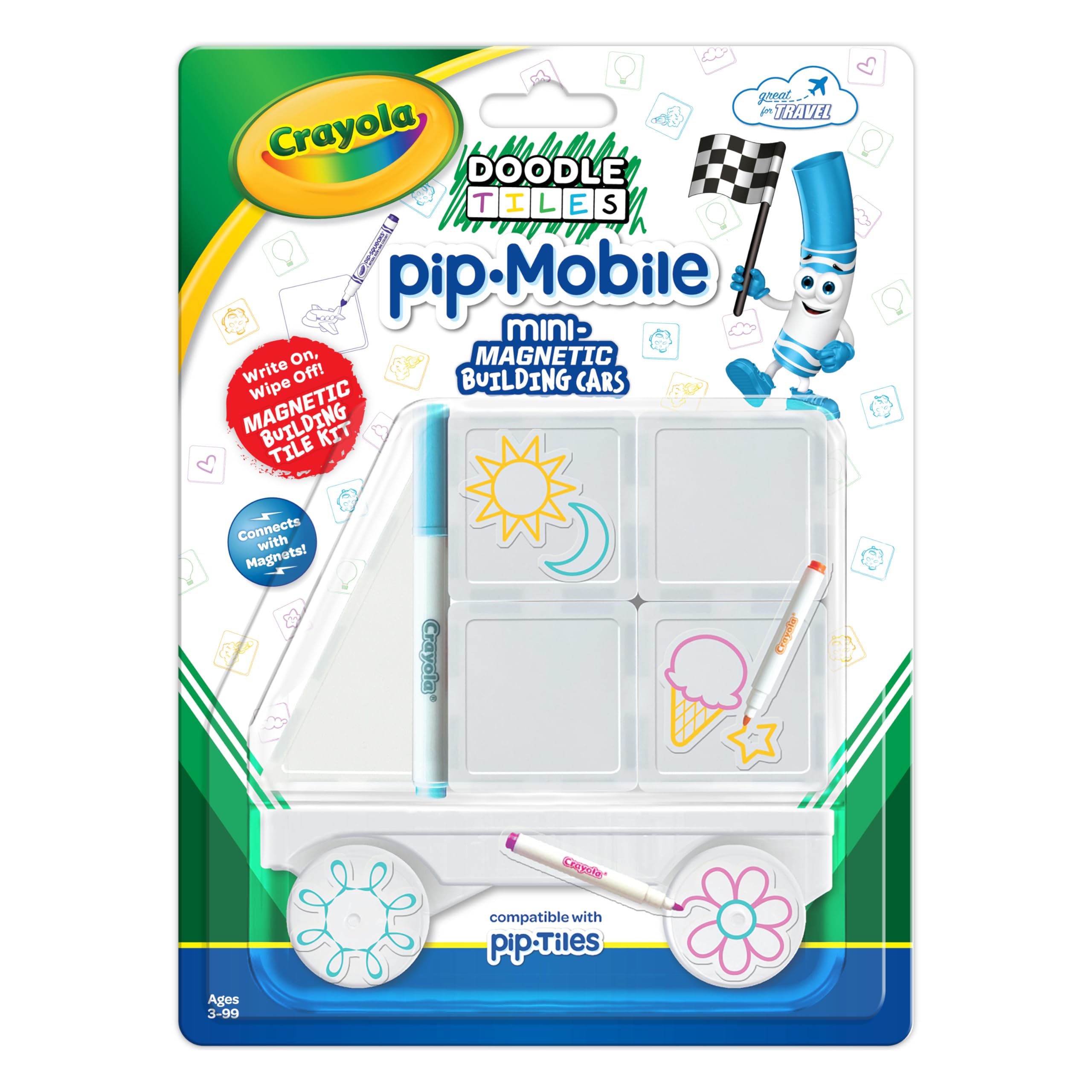 Crayola PIP-Mobile Rolling Chassis for Magnetic Building Tiles – Add Wheels to Crayola PIP-Tile Sets – STEM Learning Toy for Kids Ages 3+ – Creative,