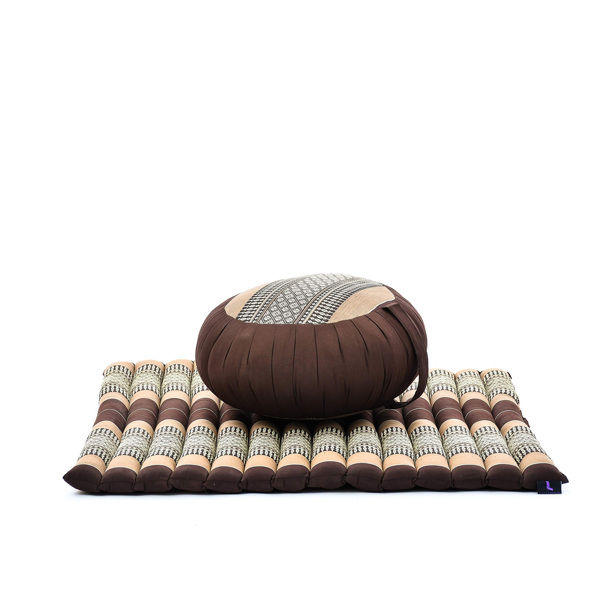 LEEWADEE Meditation Cushion Set – 1 Round Zafu Yoga Pillow and 1 Square Roll-Up Zabuton Mat Filled w