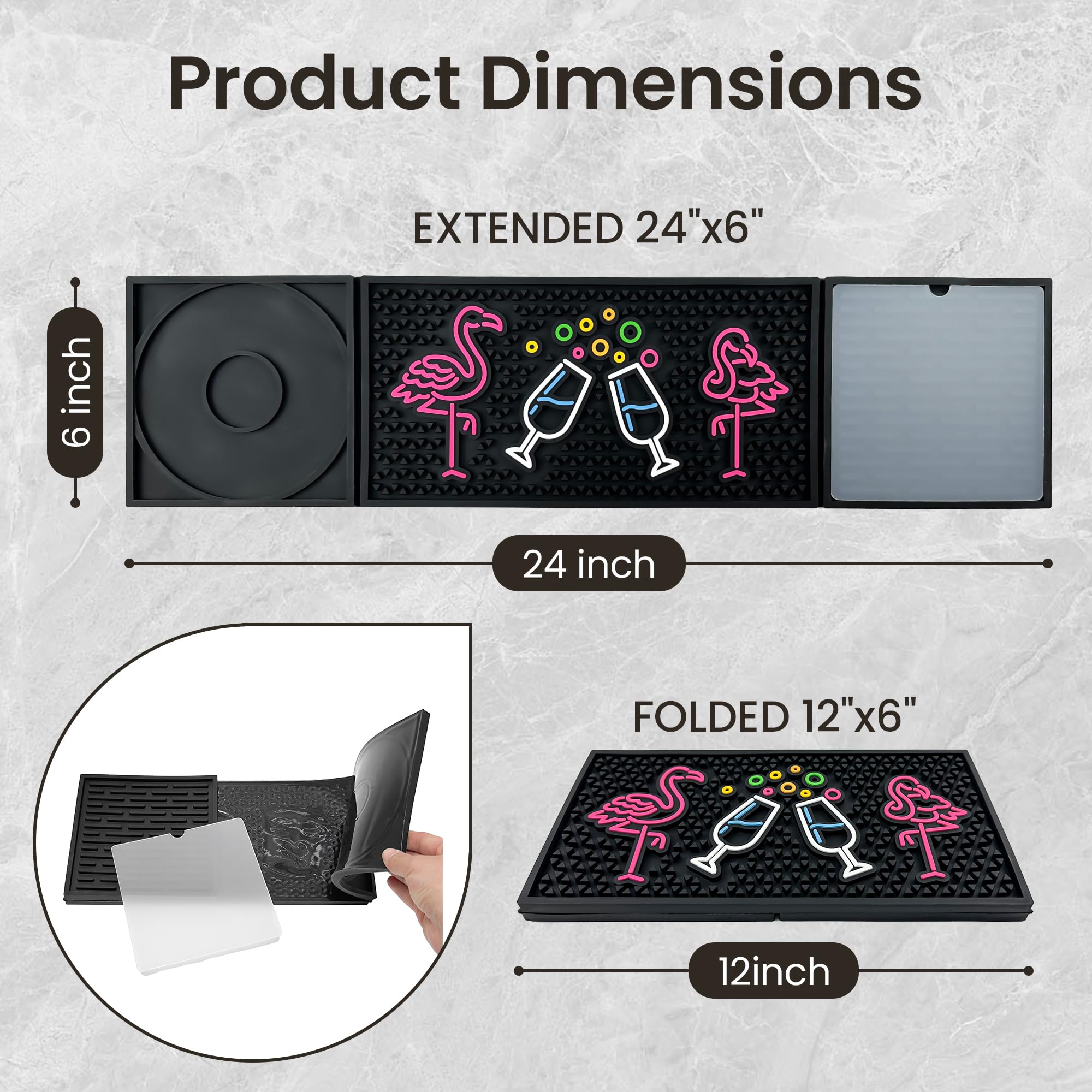 24x6 Trifold Bar Mat with Cutting Board,Flamingo Pattern — Amazon image 3