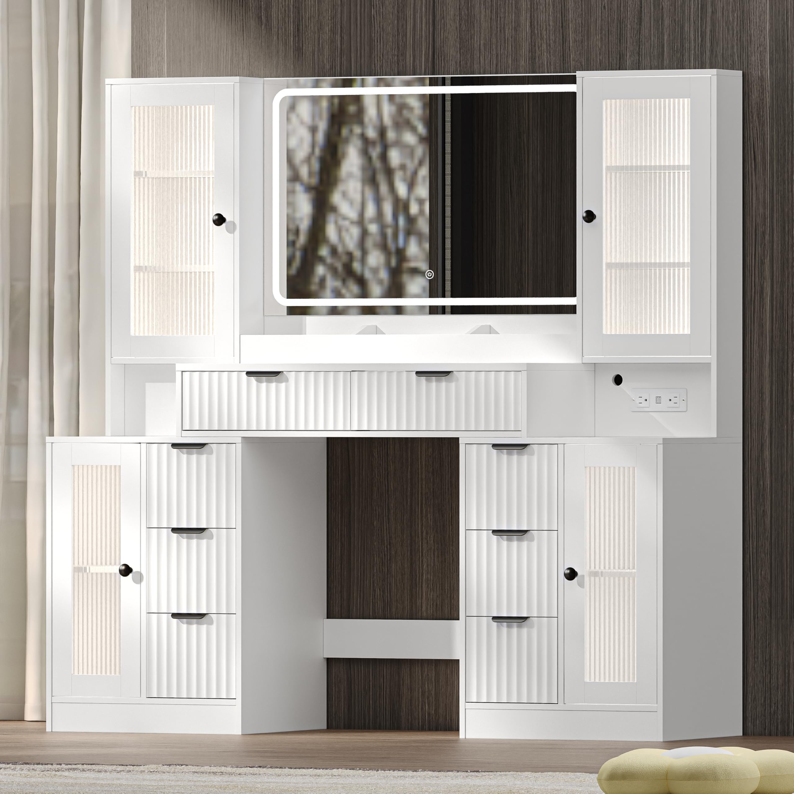 BOXACTION Fluted Makeup Vanity Desk