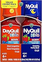 Vicks Kids DayQuil & NyQuil Berry Cold & Cough Co-Pack: Alcohol-Free Day/Night Relief, Ages 6+, Great Berry Taste, 2x8oz