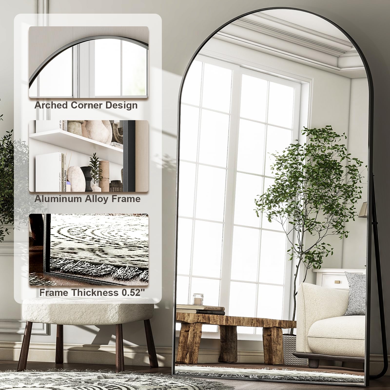 HARRITPURE 86x46 inch Full Length Mirror - Oversized Arched Mirror Aluminum Frame Full Body Floor Mirror with Stand for Living Room,Bedroom,Cloakroom,Gold