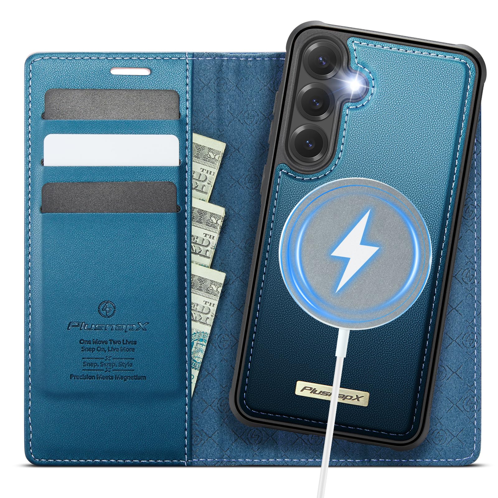 Custodia a portafoglio rimovibile per Samsung Galaxy S26 Plus 2 in | Compatibile con Magsafe, magnetico, porta carte di credito con blocco RFID, antiurto, cavalletto, ricarica wireless