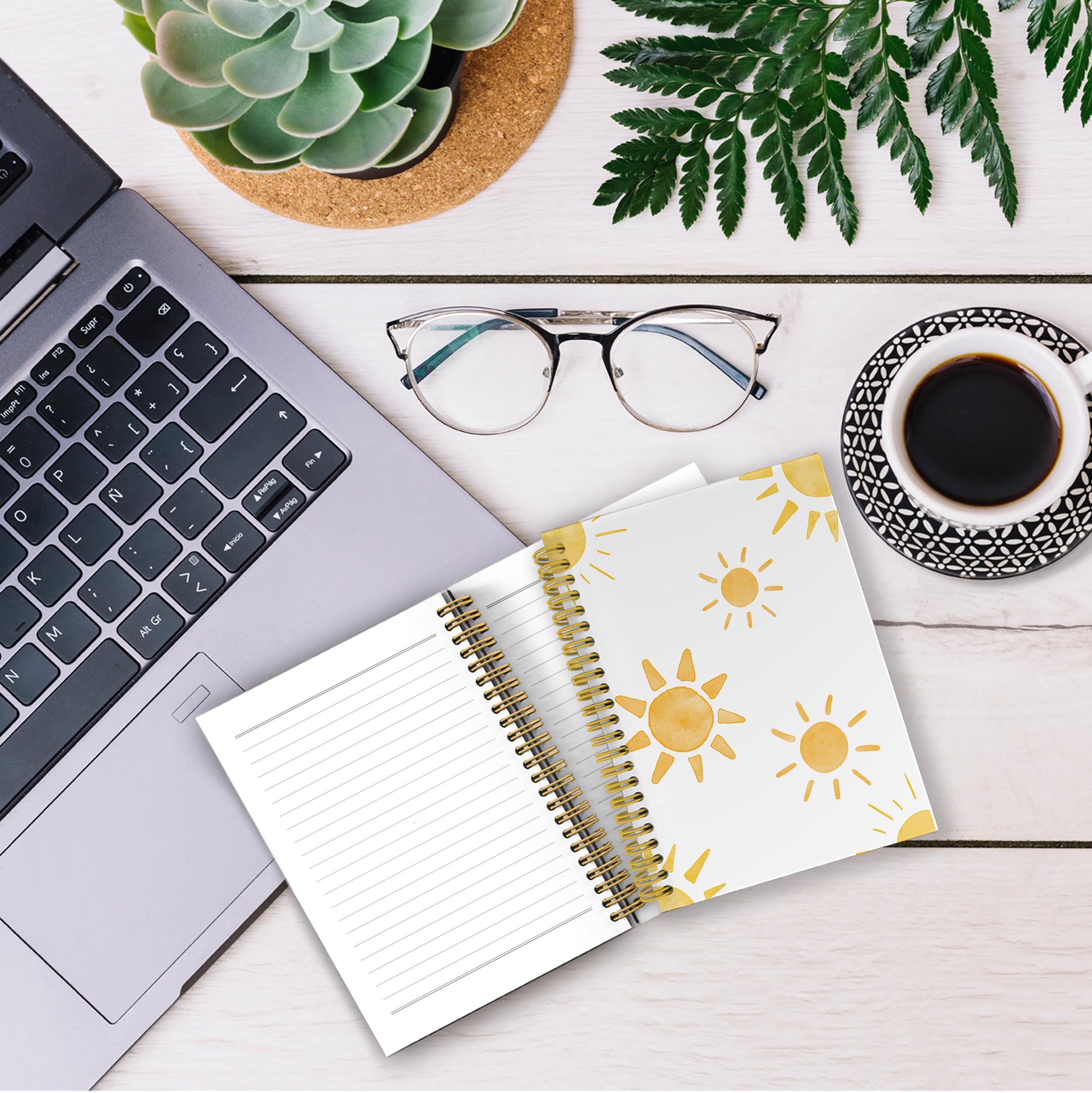 BESERH Cuaderno bohemio amarillo con sol y sol, regalos de sol para mujeres, bonitos cuadernos para oficina, cuadernos para tomar notas, cuaderno en espiral de 5.5 x 8.3 pulgadas con 164 páginas