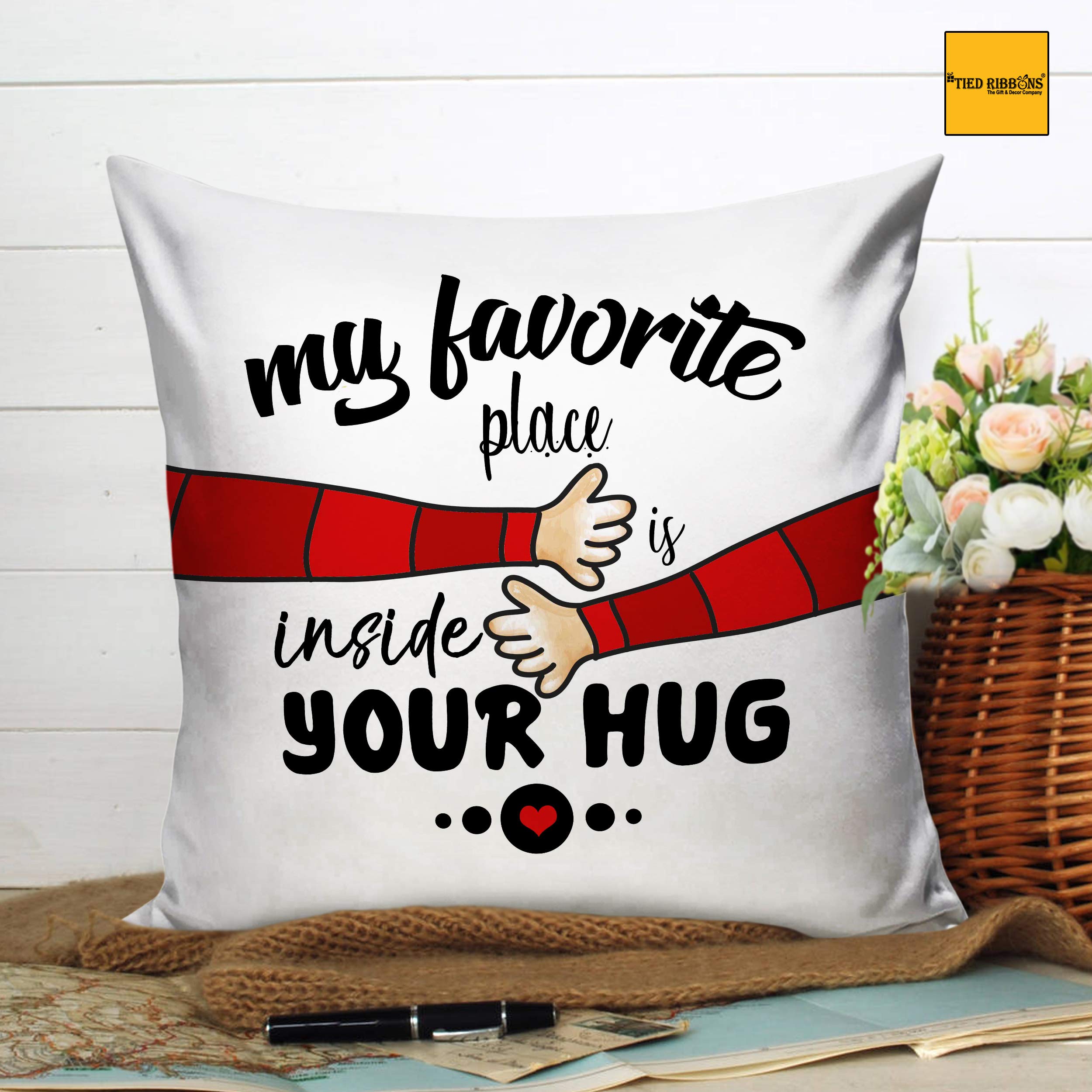 TIED RIBBONS Valentine Gift for Couples Husband Wife Girlfriend Boyfriend Girls Boys Printed Pillow Cushion Cover with Filler (12 X 12 Inch) - Wedding Anniversary Birthday Day Cushion