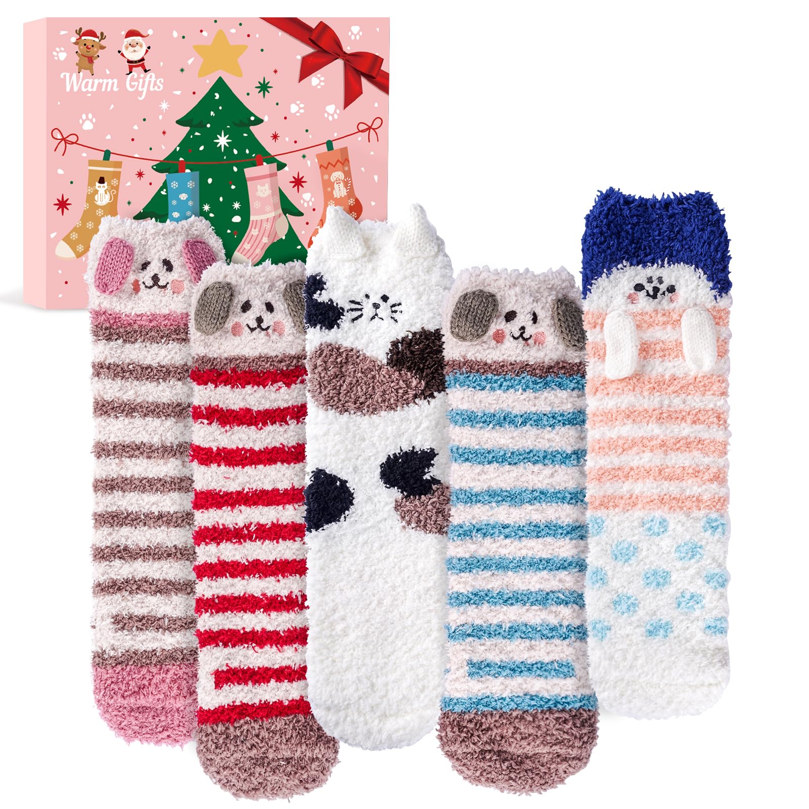 Christmas Gifts for Women Fluffy Socks - Ladies Fluffy Bed Sock Womens Girls Cosy Fuzzy Warm Thermal Dog Cat Socks 4-7, Stocking Fillers Women Advent Calendar Xmas Secret Santa Gifts for Mum Her Girls