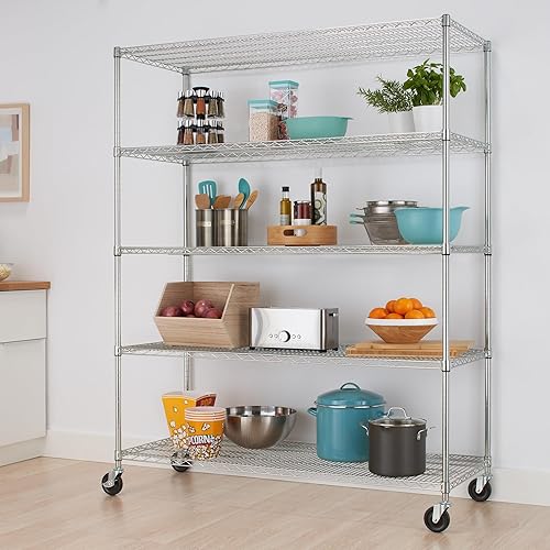 Miniatura 5 de Trinity Basics TBFC-0931 - Estantería de alambre ajustable de 5 niveles con ruedas para organización de cocina, almacenamiento de garaje, cuarto de