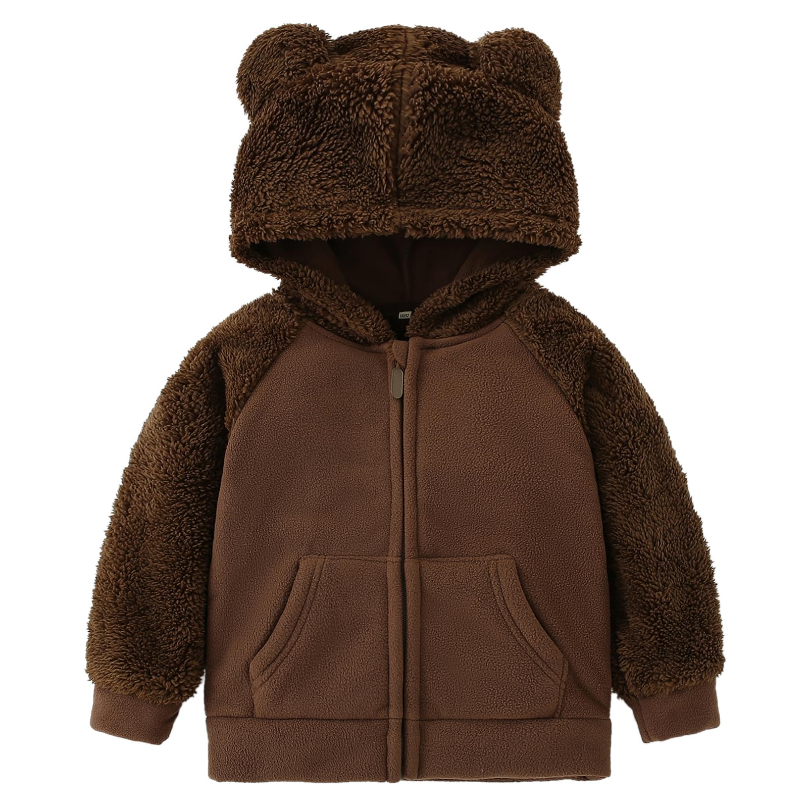 AMIYAN Bear Ears Shape Fleece Warm Hoodies Clothes Toddler Zip-up Light Jacket Sweatshirt Outwear For Baby Boys (Coffee, 2-3T)